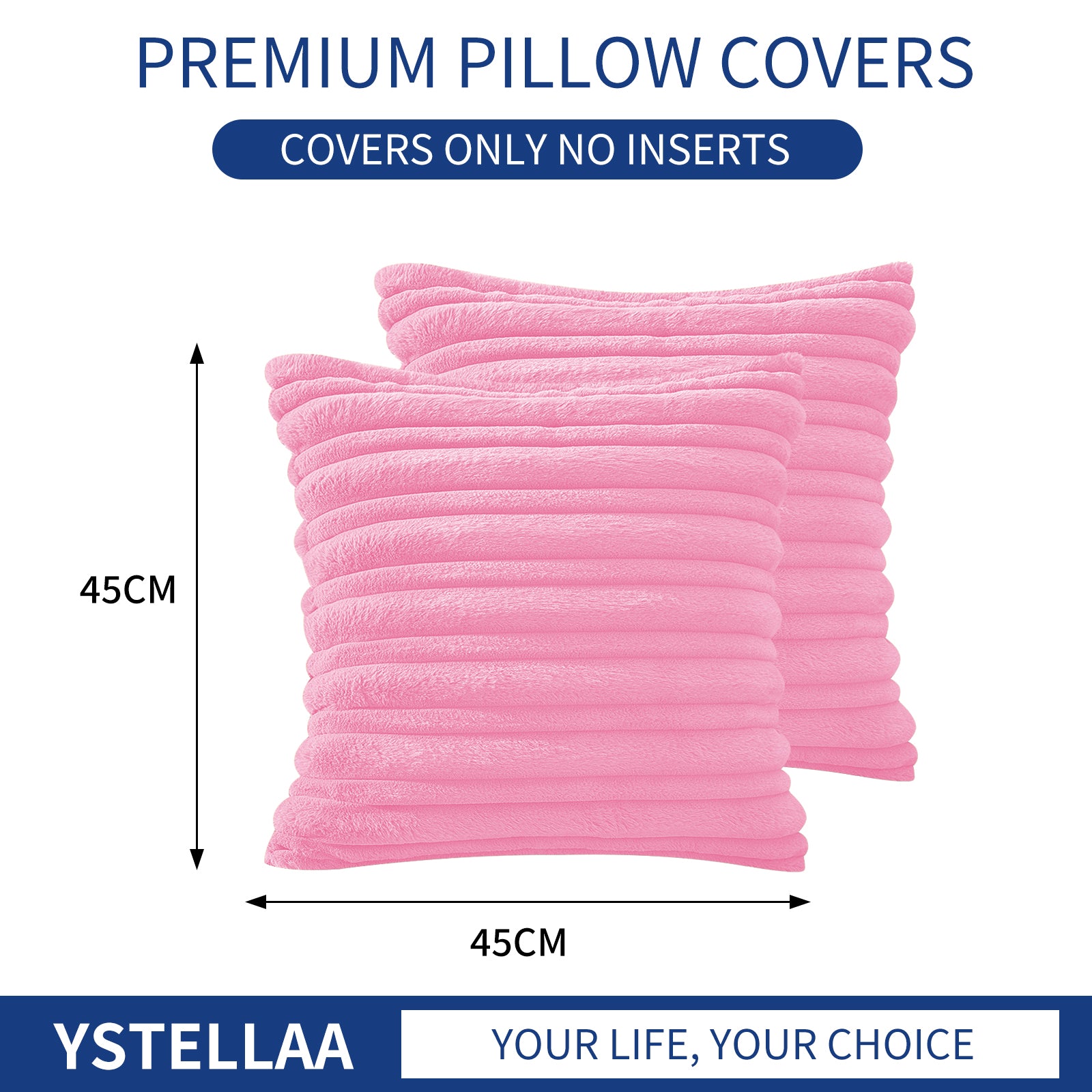 Ystyle Set of 2 Velvet Cushion Cover 45 x 45, Super Soft Striped Cushion Covers, Decoration Cushion Covers with Heart-Shaped Zipper, for Sofa Chair Bed Living Room