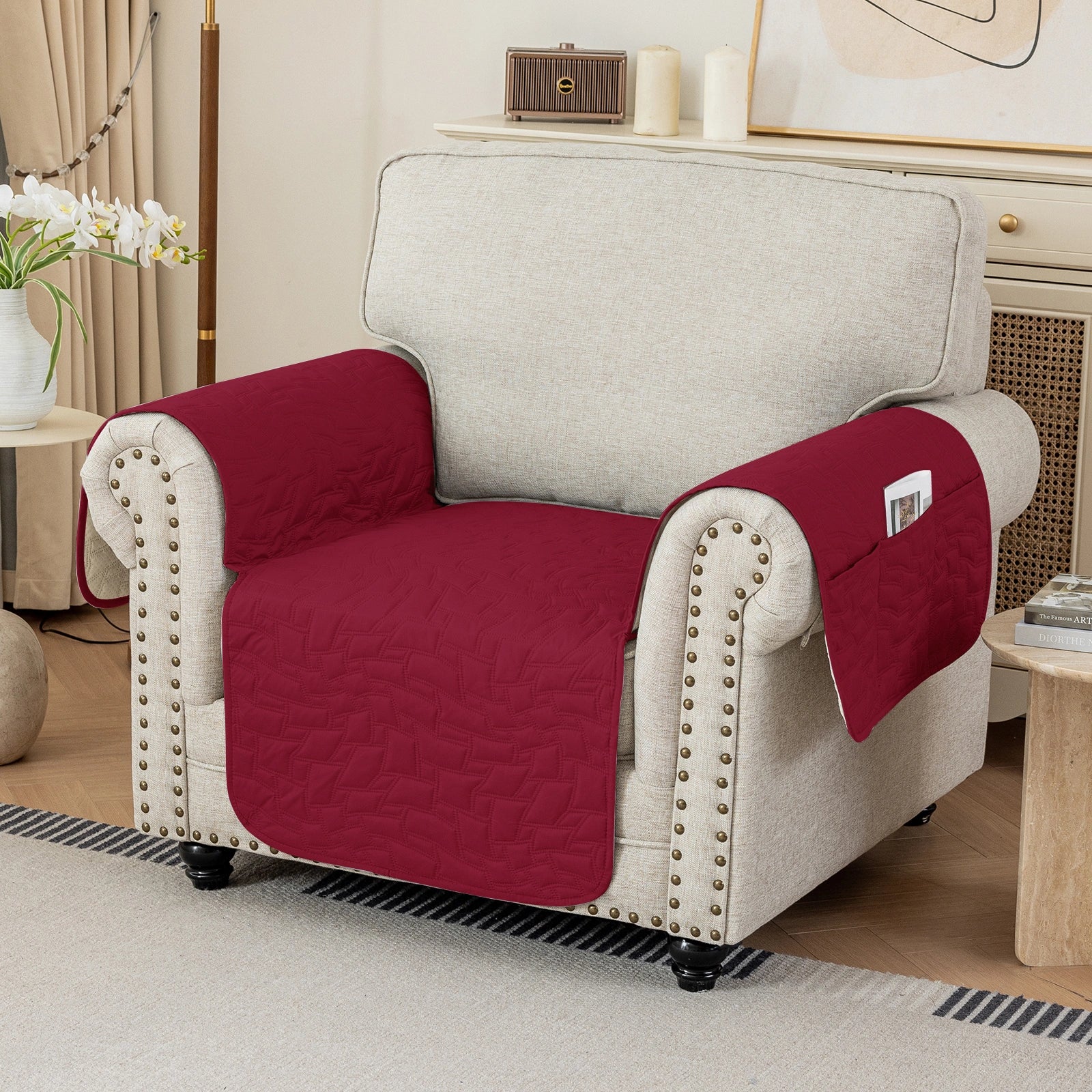 YSTYLE Cubierta de Sofá para 1 Asiento Universal – Antideslizante, Amigable con Mascotas, Protector de Sofá con Bolsillos Laterales 