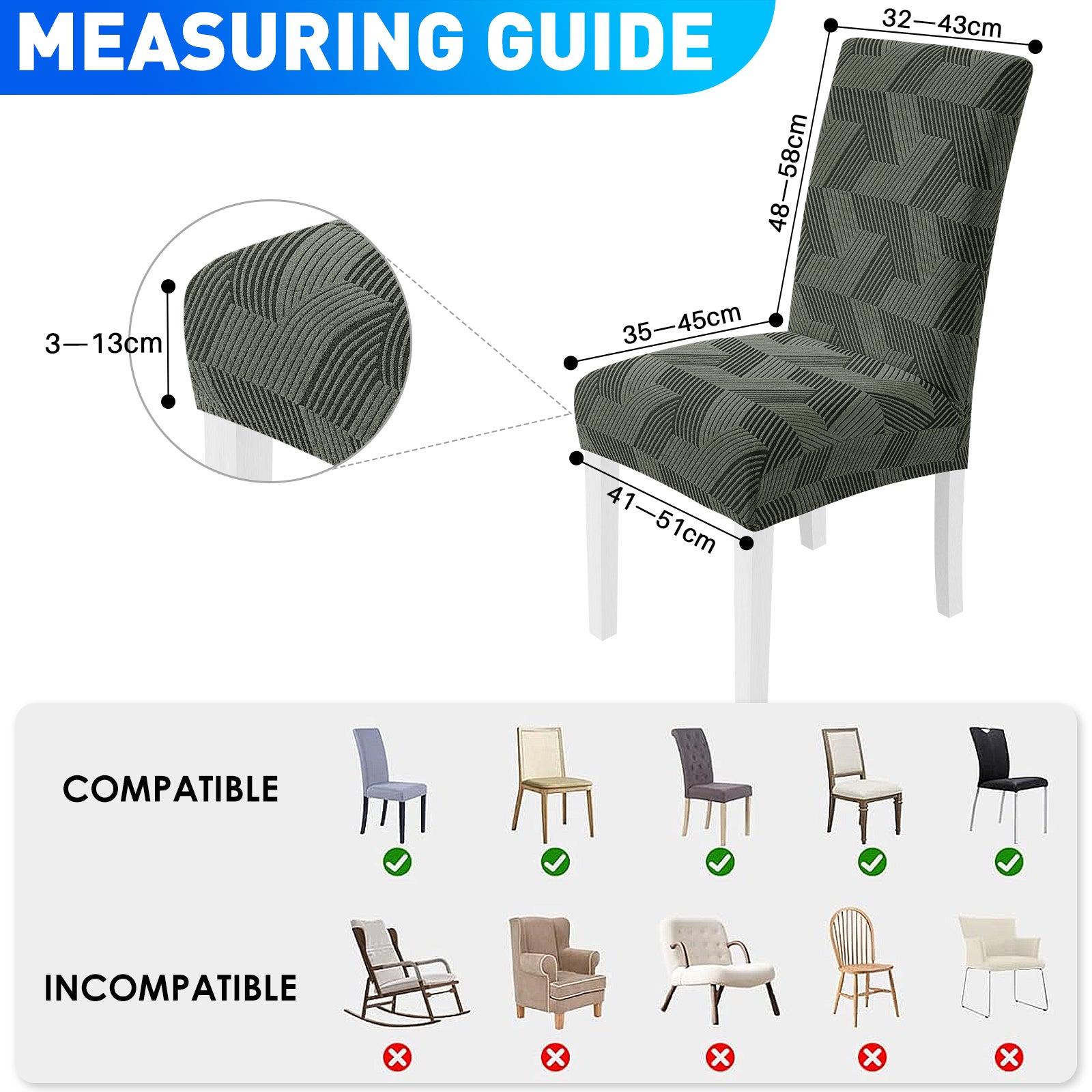 Ystyle 2-Piece Chair Covers with Backrest, Universal Kitchen Chair Covers, Removable Elastic Dining Chair Slipcovers, Stain-Resistant Chair Protectors, Washable, for Kitchen and Living Room