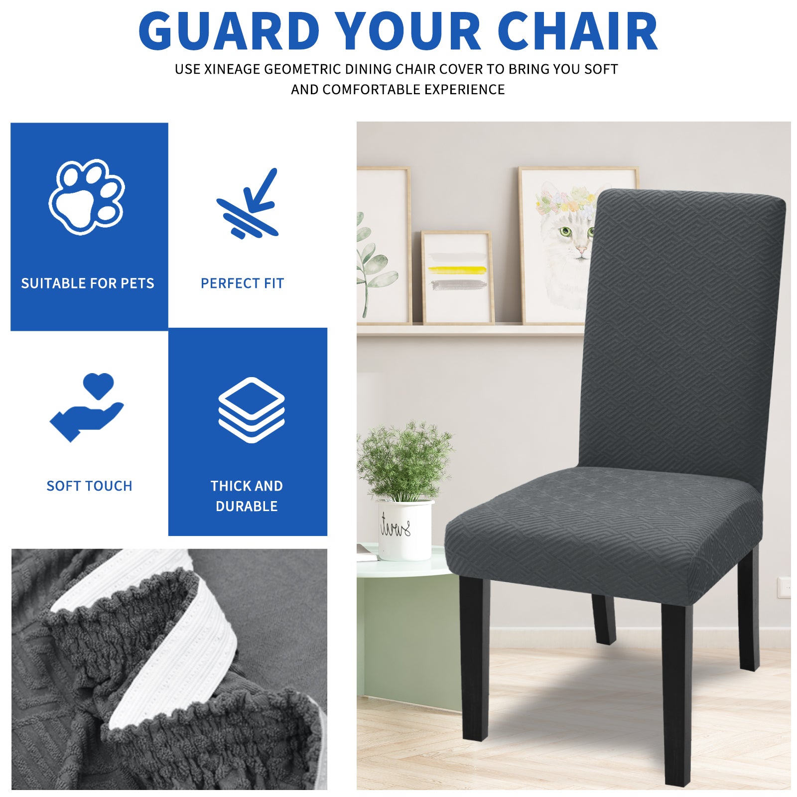 YSTYLE Lot de 4 Housses de Chaise Extensibles Avec Dossier Tissu Doux