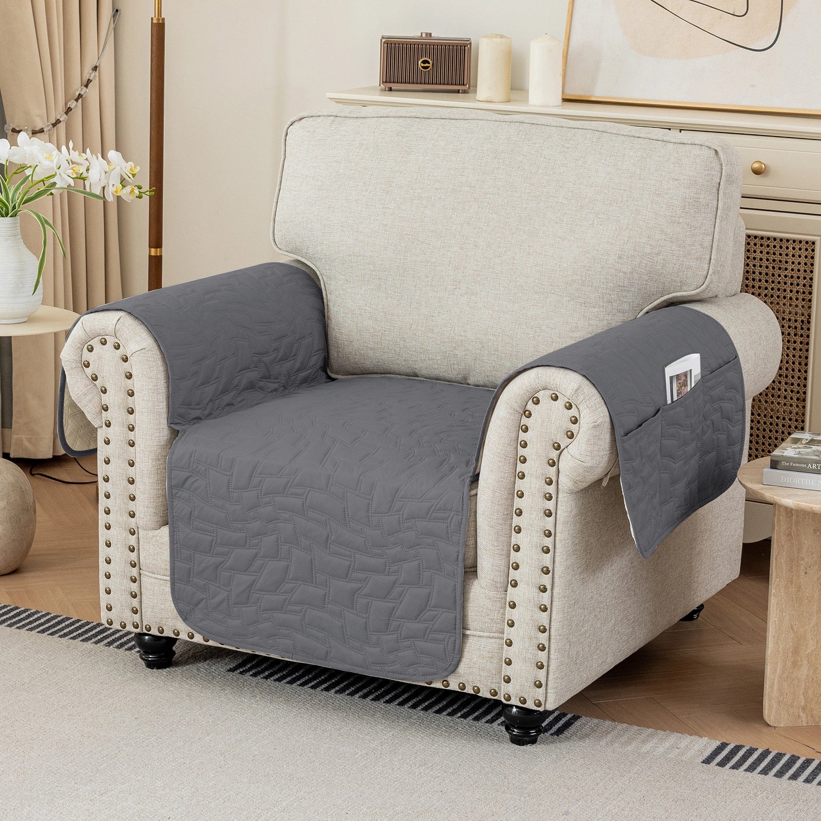 YSTYLE Cubierta de Sofá para 1 Asiento Universal – Antideslizante, Amigable con Mascotas, Protector de Sofá con Bolsillos Laterales 