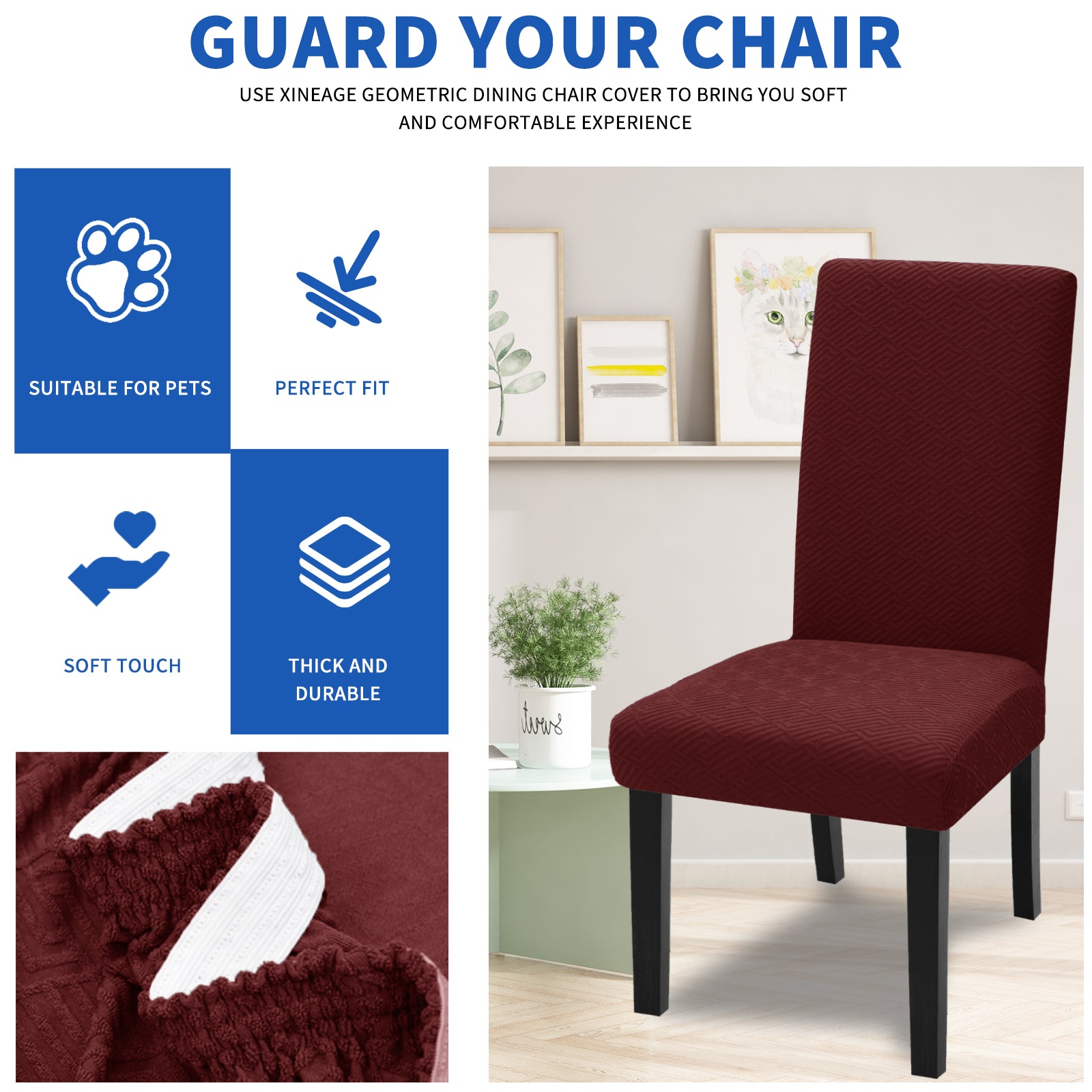 YSTYLE Lot de 4 Housses de Chaise Extensibles Avec Dossier Tissu Doux