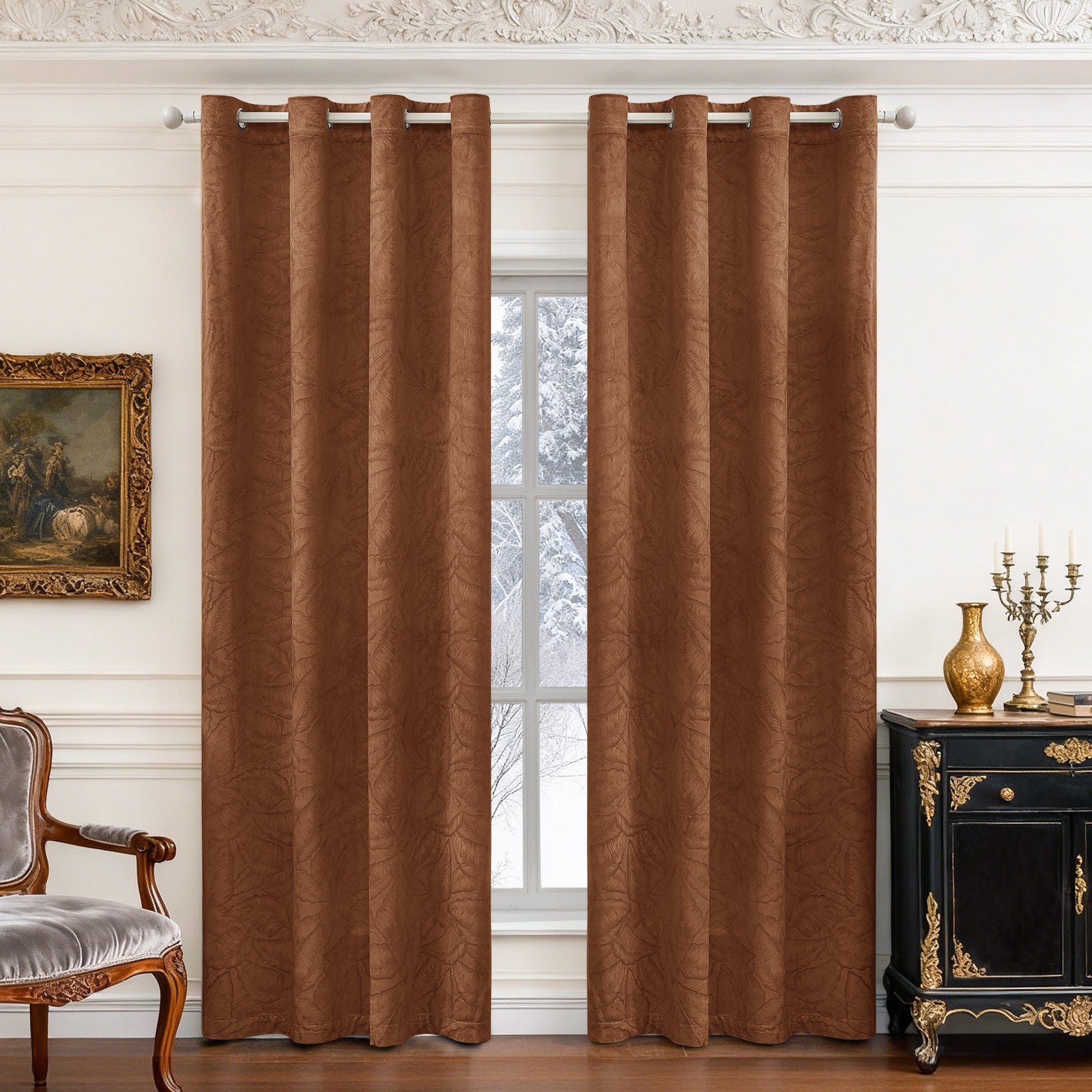2 Pieces rideaux opacifiants with Stainless Steel Eyelets thermique Polyester Panels