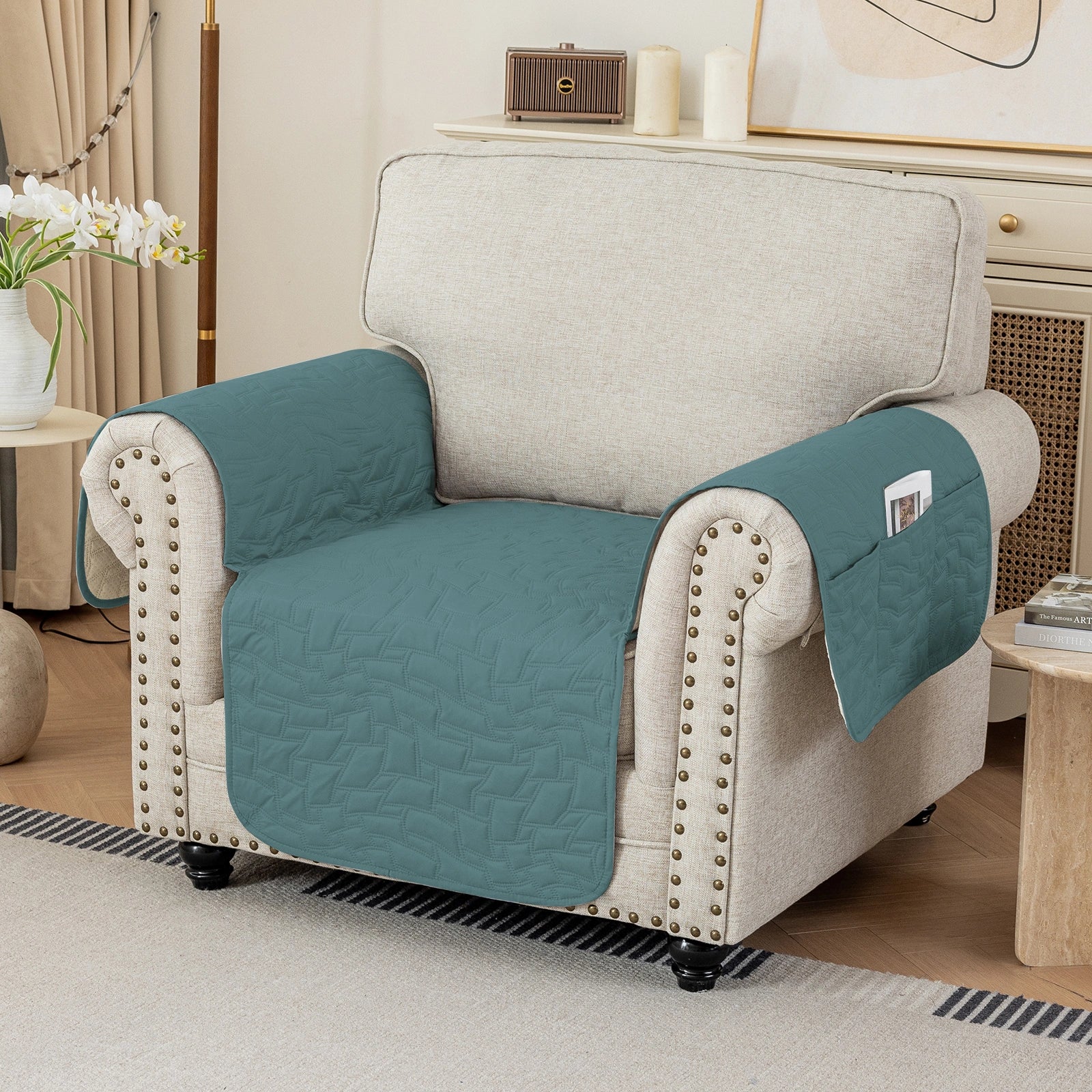 YSTYLE Cubierta de Sofá para 1 Asiento Universal – Antideslizante, Amigable con Mascotas, Protector de Sofá con Bolsillos Laterales 