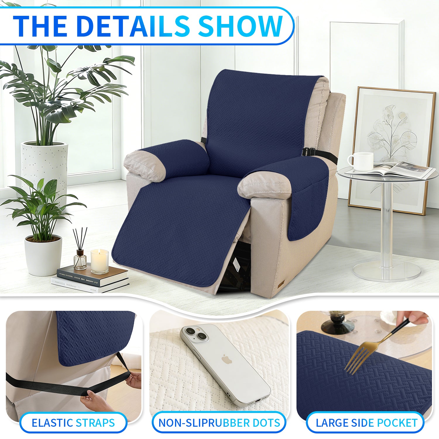 imperméable Armchair couverture with antidérapant Back and Side Pockets