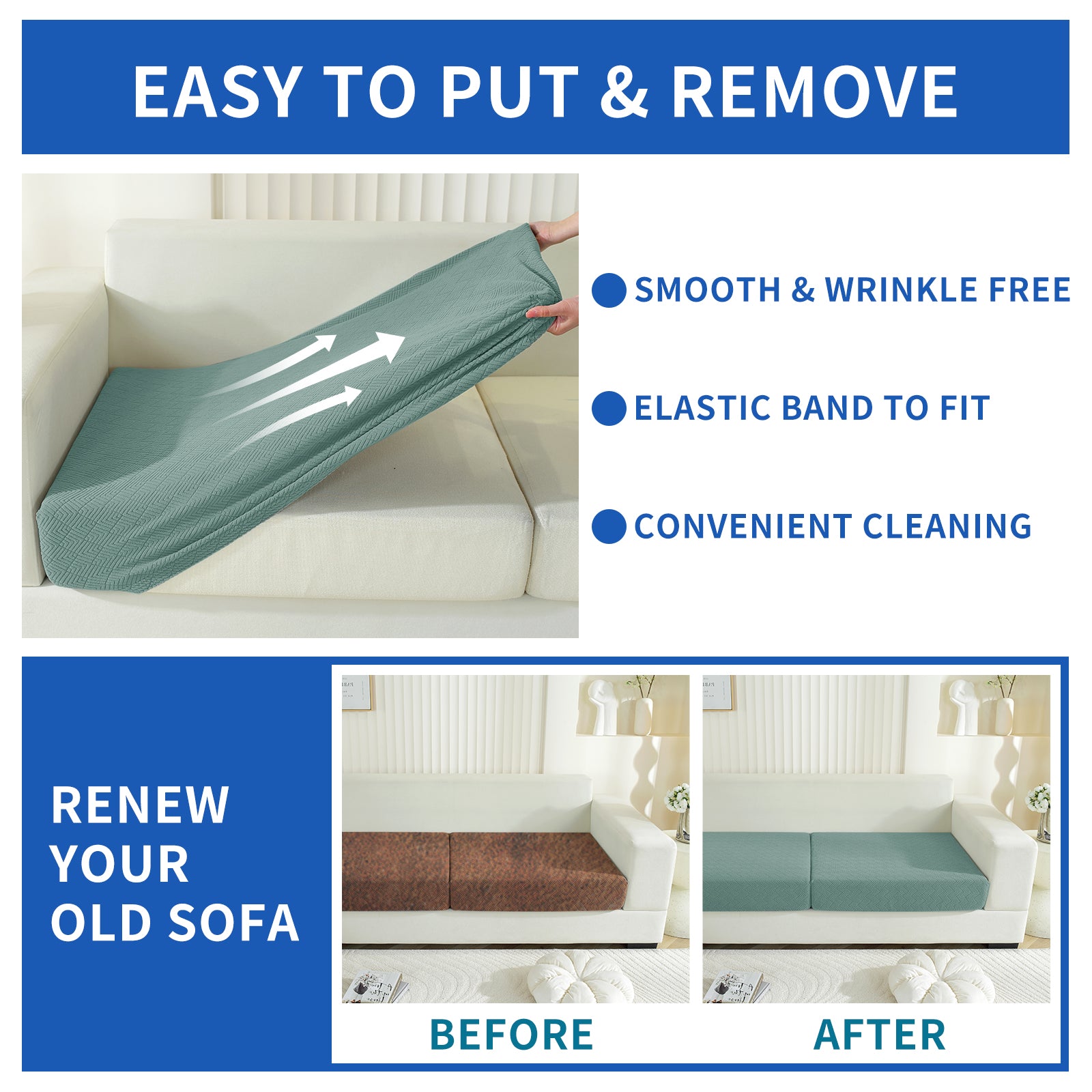 YSTYLE 3 pezzi Copertura elastica per sedile del divano 1 posto Antiscivolo