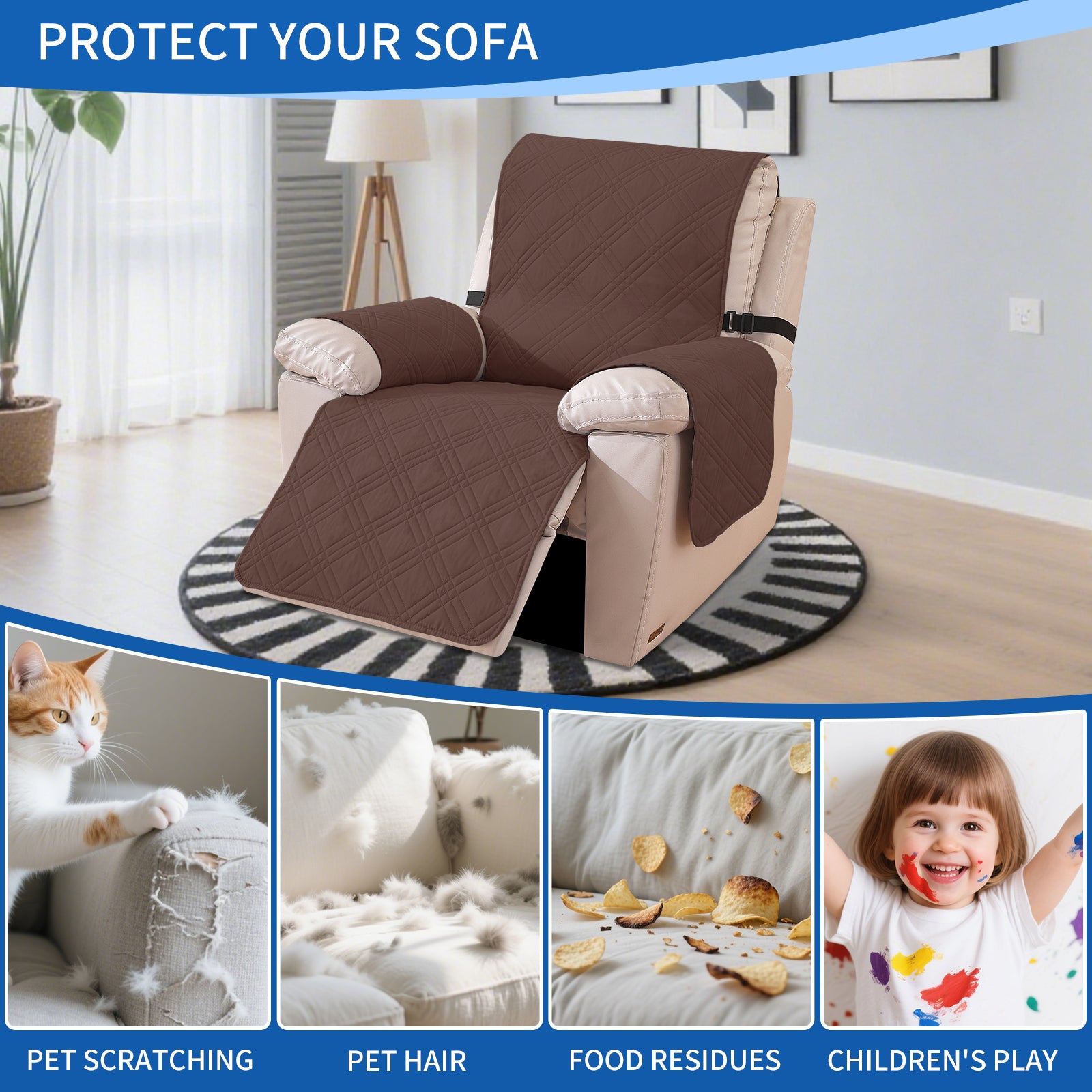 YSTYLE Reversible Reclining Armchair Cover with Armrests Anti Scratch-YSTYLE