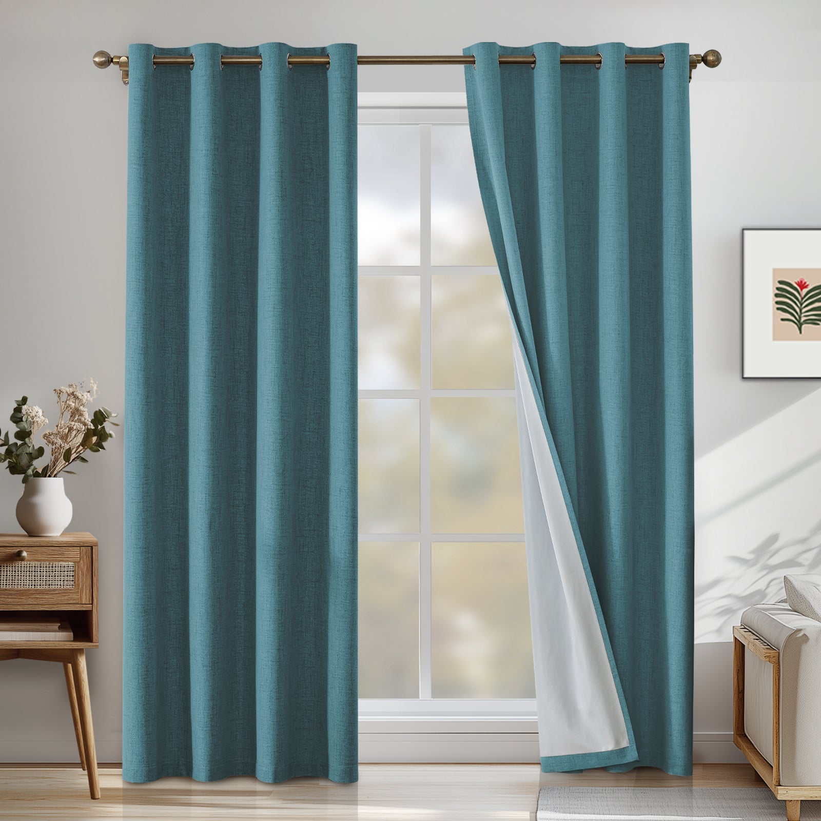 2 Pieces 100% Blackout Linen Curtains 140x175 cm Thermal