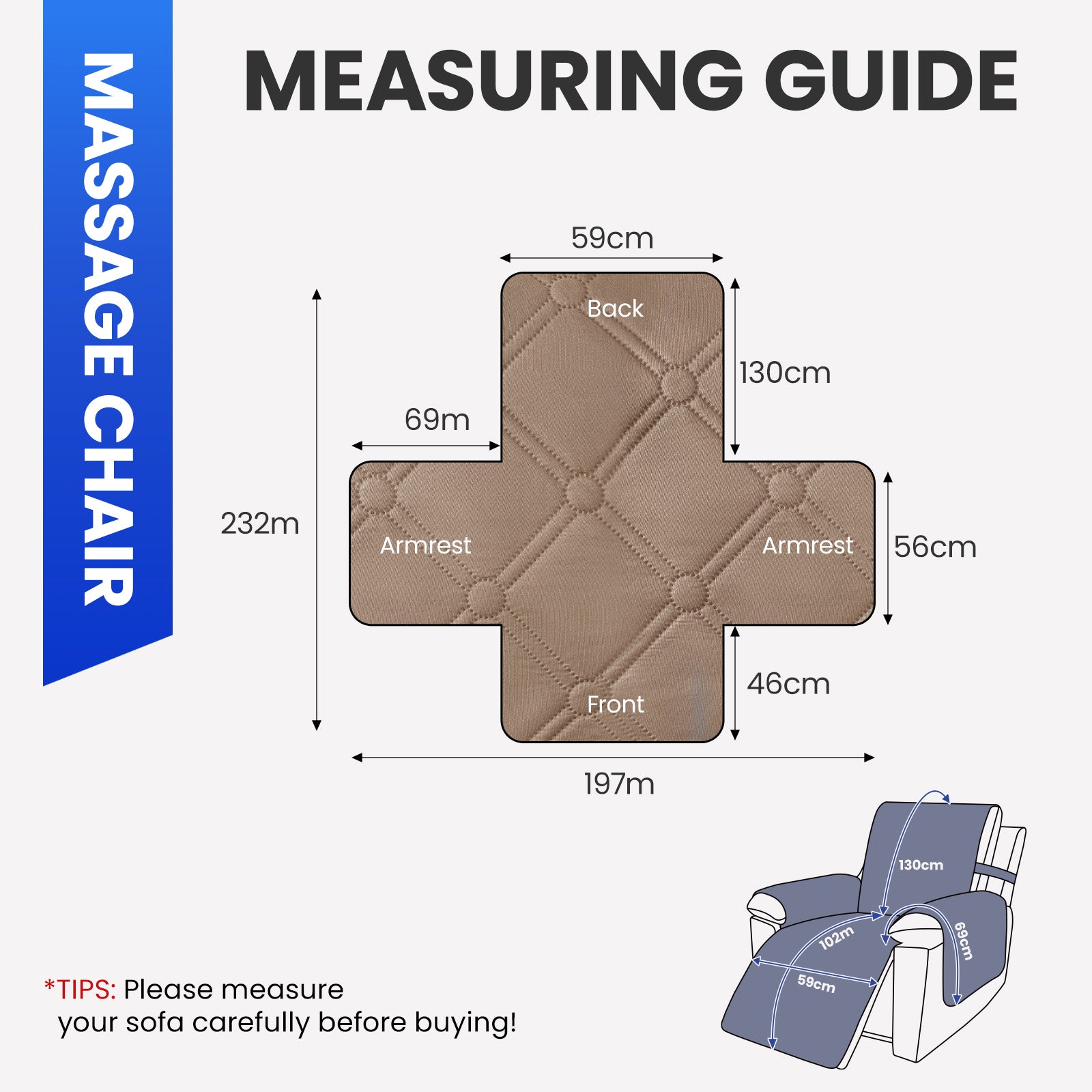 Waterproof Recliner Chair Cover 1 Seater with Armrests