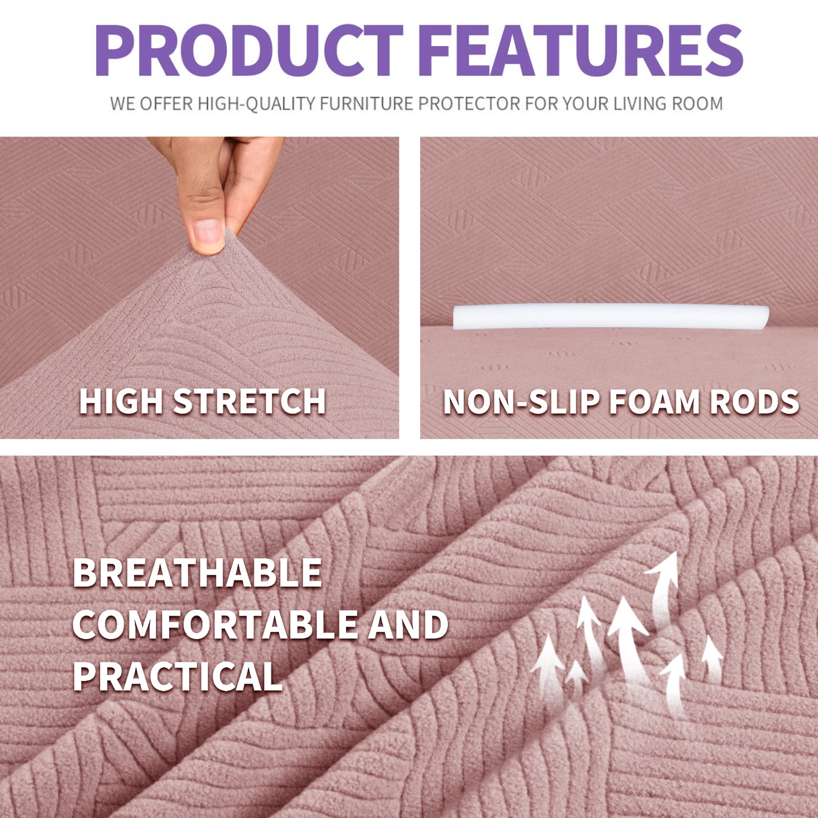 YSTYLE Hoch Stretch 3-Sitzer Sofa Bezug Anti-Rutsch Waschbar