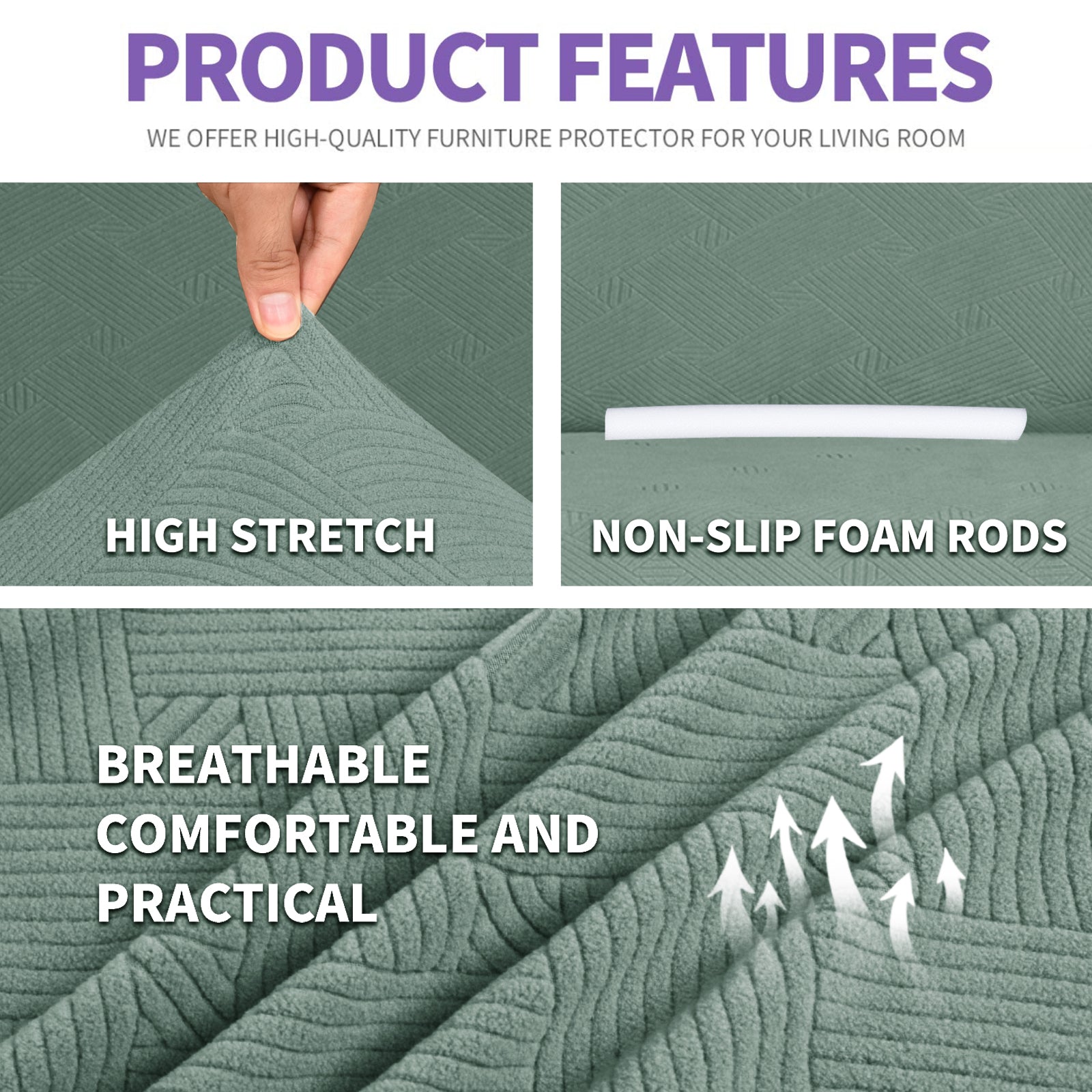 YSTYLE Hoch Stretch 3-Sitzer Sofa Bezug Anti-Rutsch Waschbar