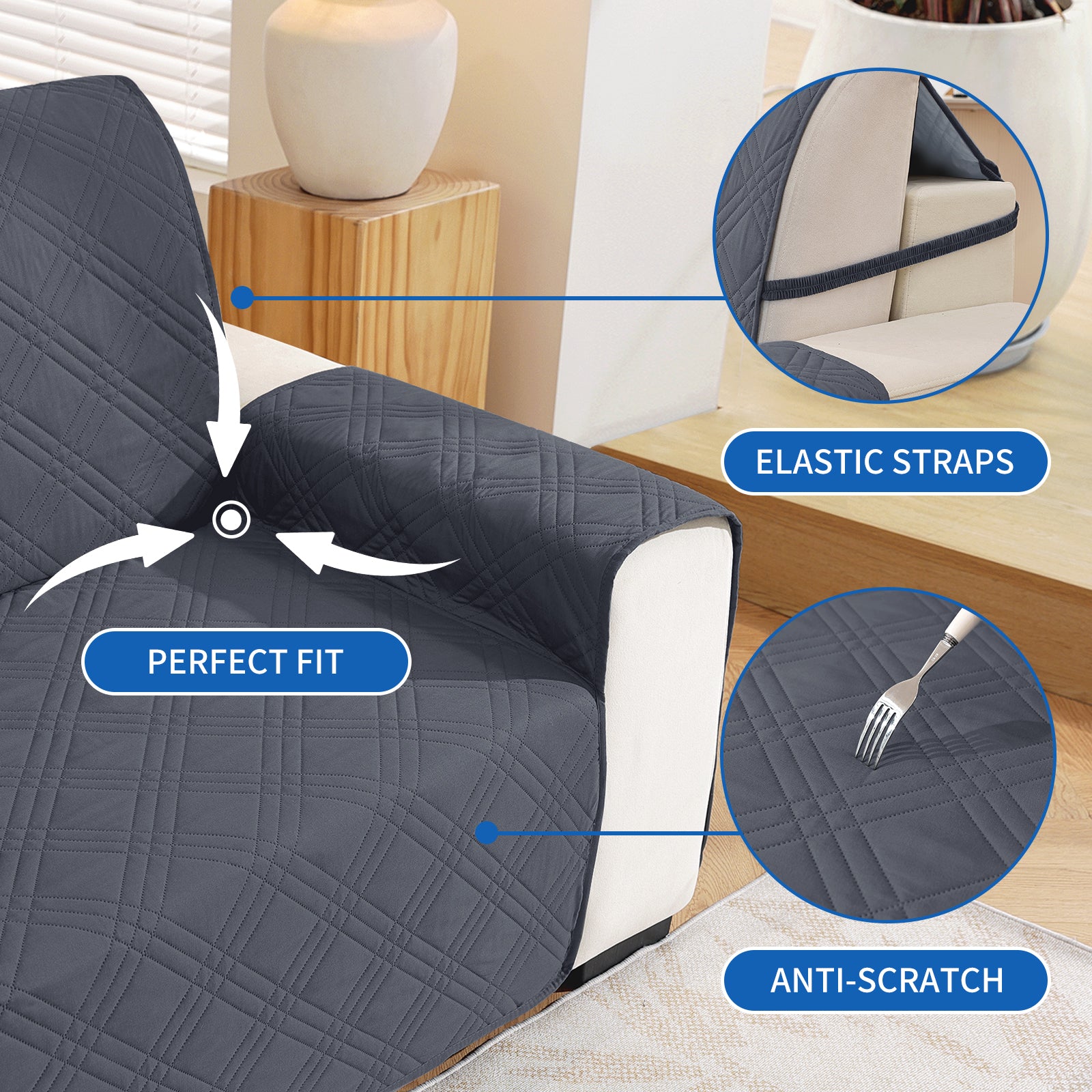 YSTYLE Reversible 4 Seater Corner Sofa Cover Quilted Anti Slip-YSTYLE