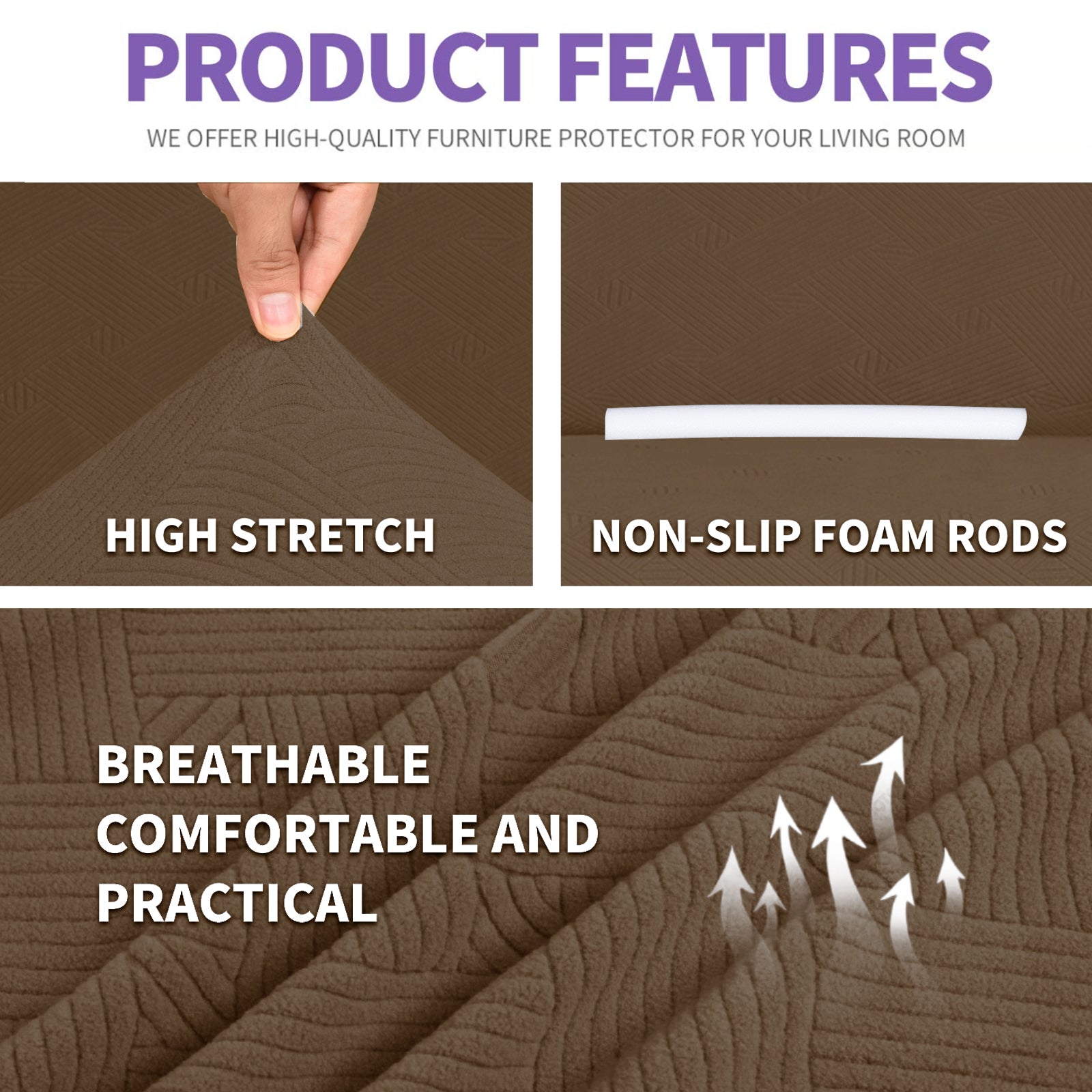 YSTYLE Hoch Stretch 3-Sitzer Sofa Bezug Anti-Rutsch Waschbar