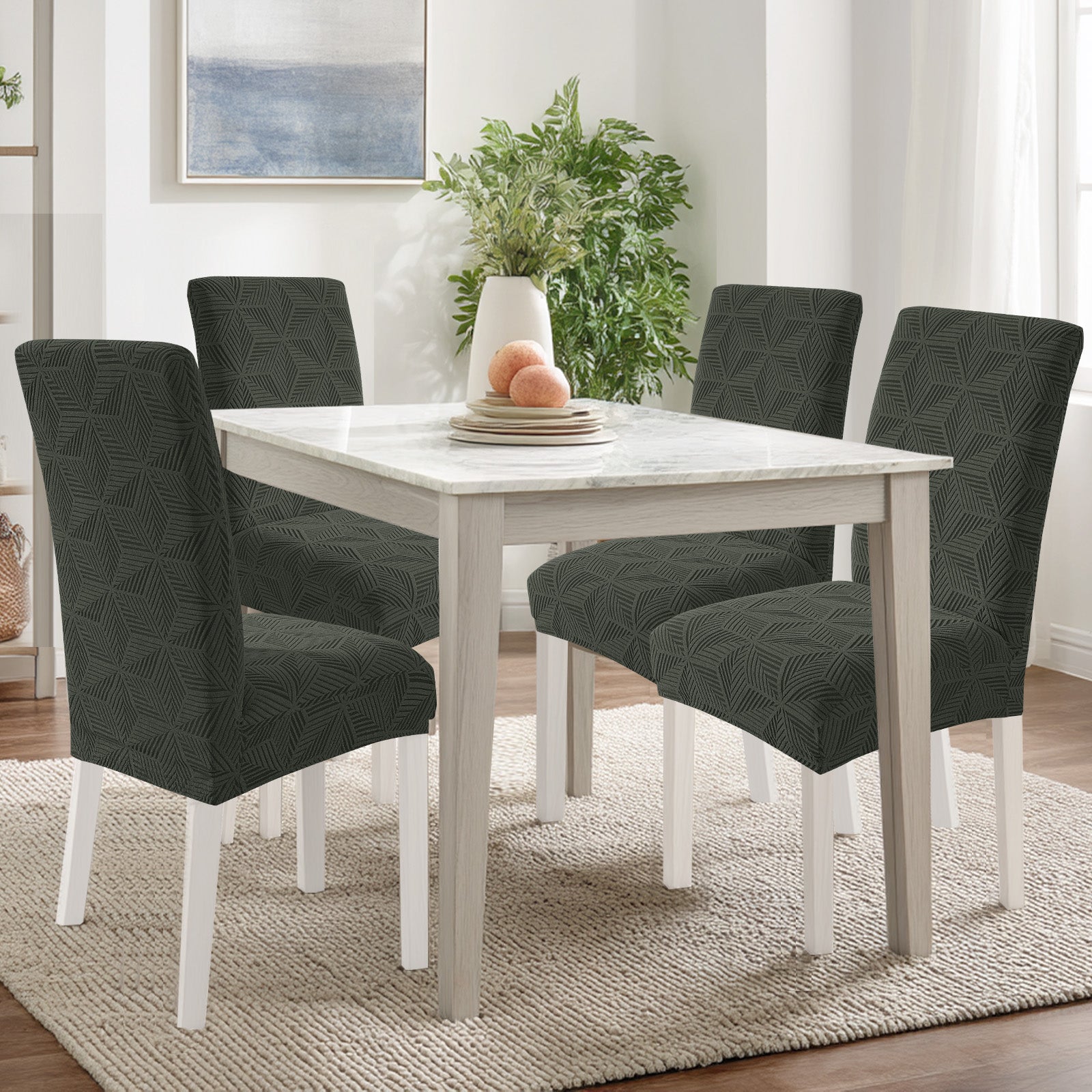 Ystyle 4-Piece Chair Covers with Backrest, Elastic Slipcovers, Universal Living Room Kitchen Chair Protectors, Cat Scratch-Resistant Modern Stain-Proof Dining Chair Covers