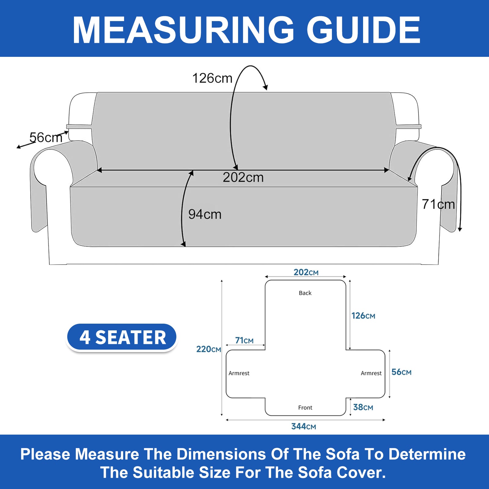 4 Seater Sofa Cover with Armrests Waterproof Anti Slip Pockets