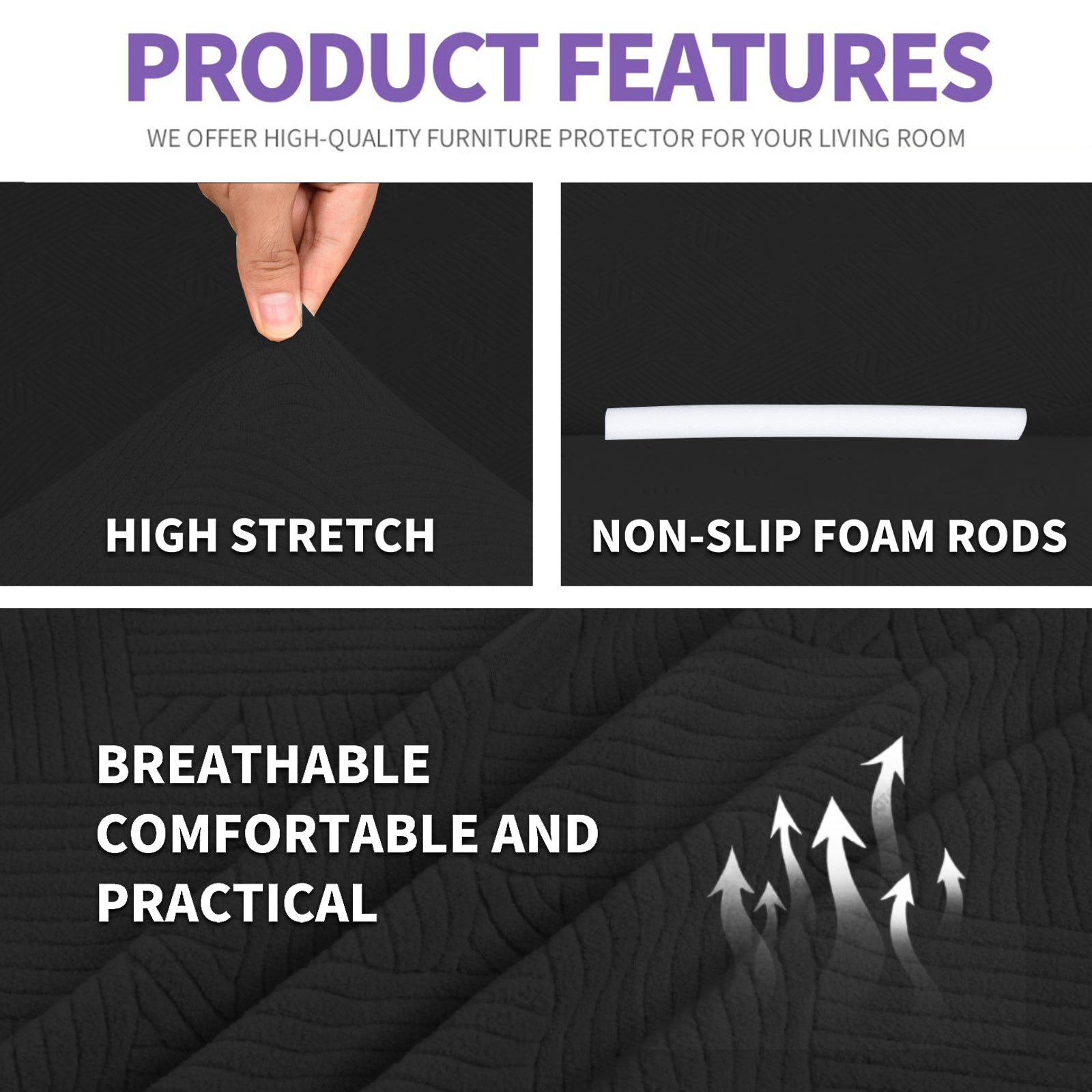 YSTYLE Hoch Stretch 3-Sitzer Sofa Bezug Anti-Rutsch Waschbar