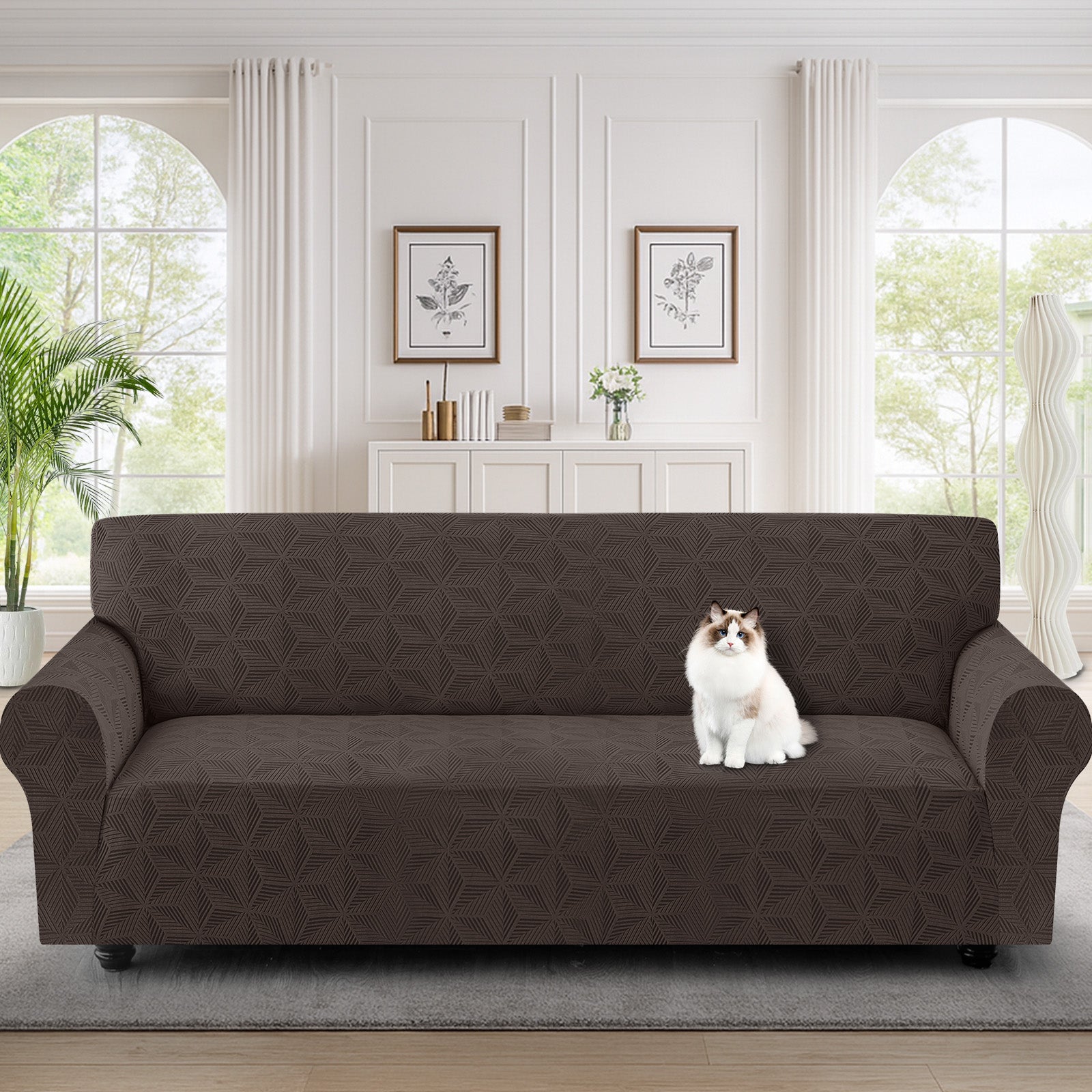 Ystyle 4-Seater Sofa Cover with Armrests, Stretch Sofa Cover, Universal Anti-Scratch Sofa Cover for Cats and Dogs, Non-Slip Sofa Cover, Washable Stain-Resistant Sofa Cover