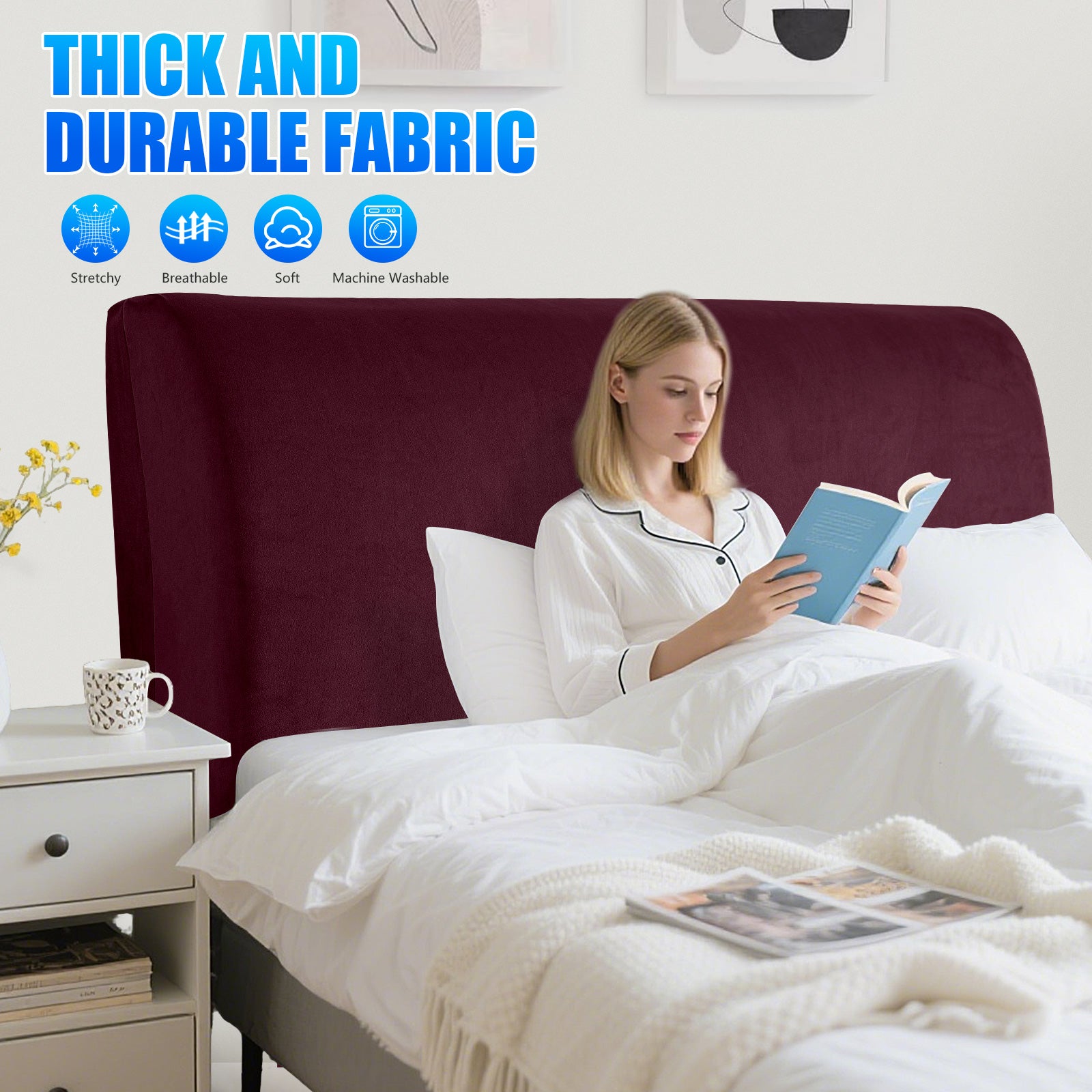 Ystyle 180cm Velvet Headboard Cover, Elastic Slipcover for Bed Headboard, Solid Color Washable Headboard Protector for Single/Double Beds