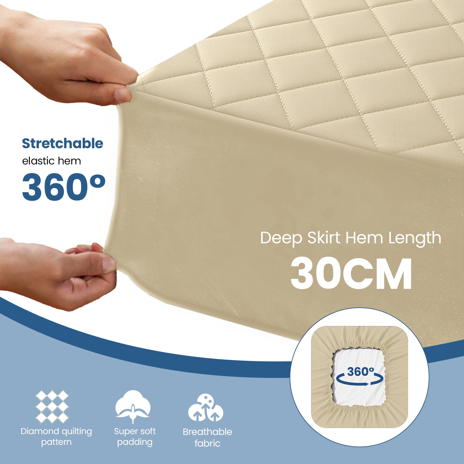 Waterproof Quilted Mattress Protector with Deep Pocket and Elastic Fit