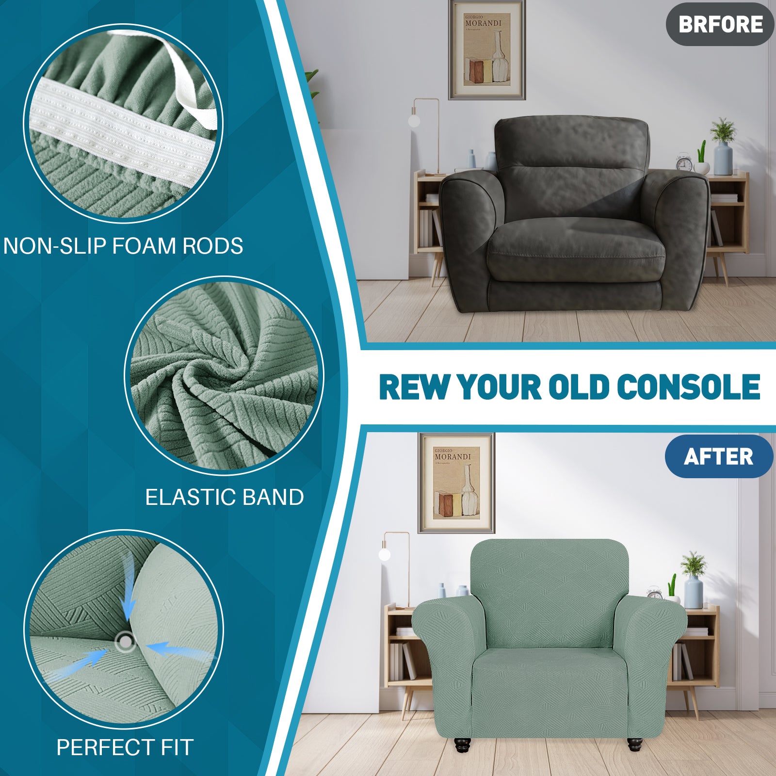 YSTYLE Hoch Stretch 1-Sitzer Sessel Bezug Anti-Rutsch Waschbar