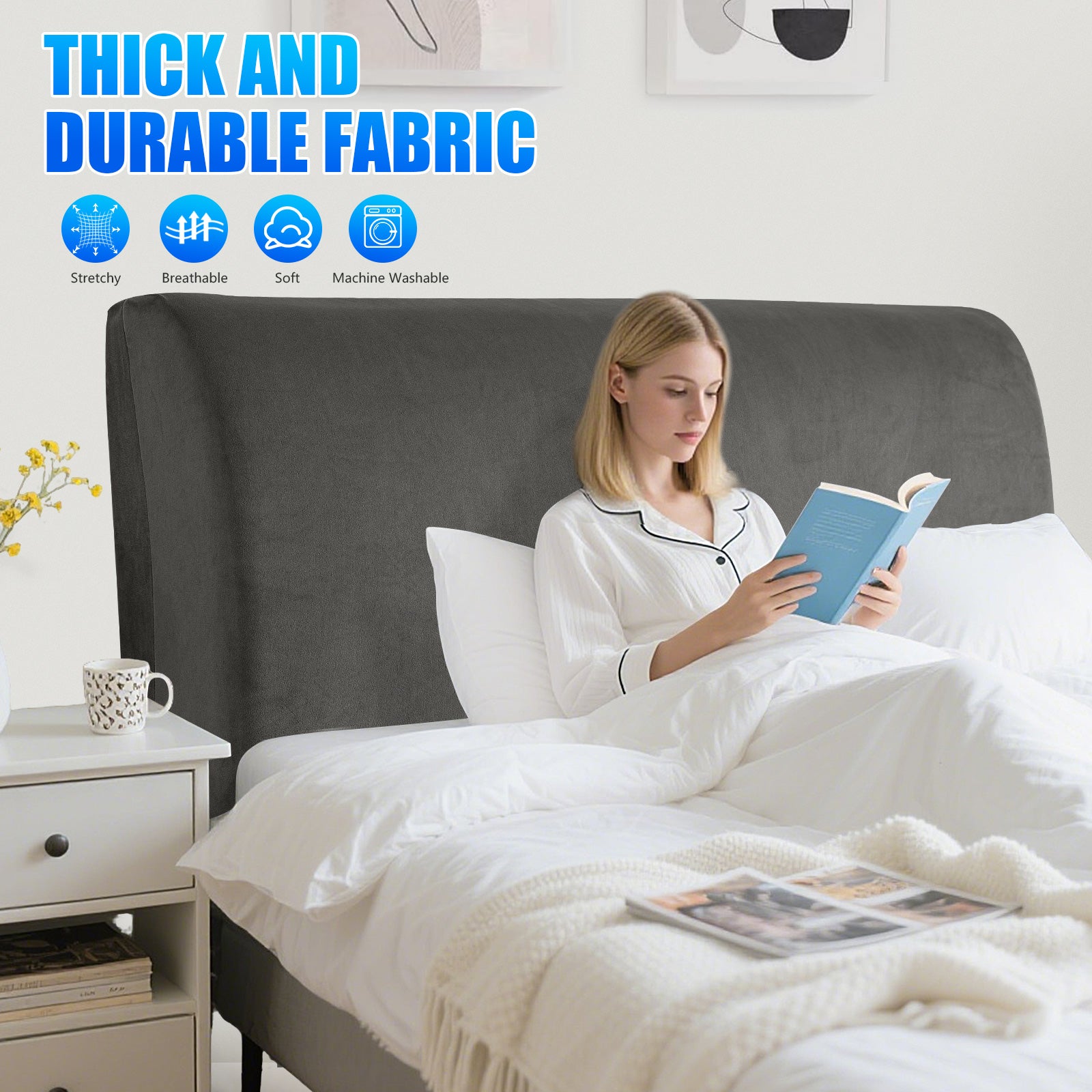 Ystyle 180cm Velvet Headboard Cover, Elastic Slipcover for Bed Headboard, Solid Color Washable Headboard Protector for Single/Double Beds