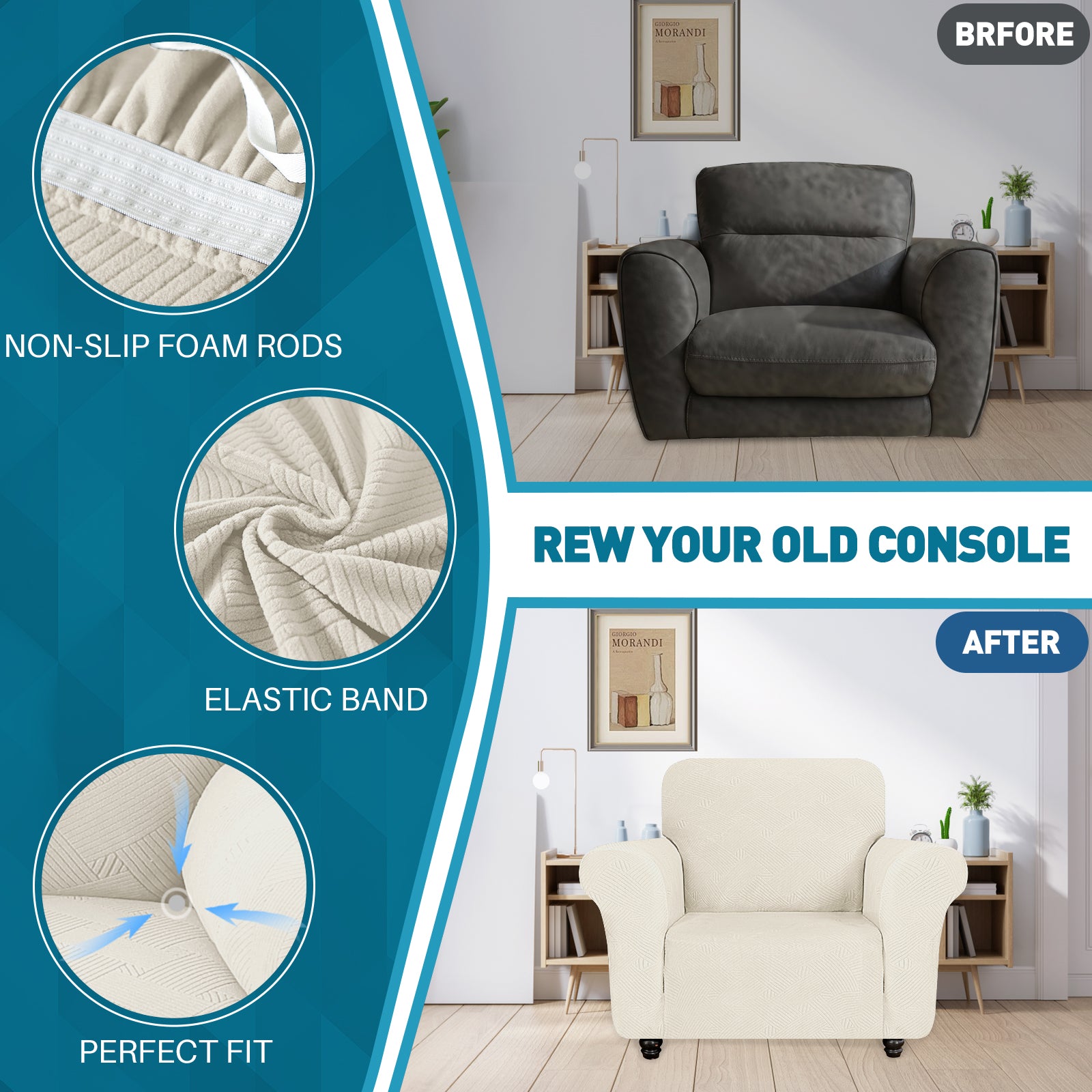 YSTYLE Hoch Stretch 1-Sitzer Sessel Bezug Anti-Rutsch Waschbar