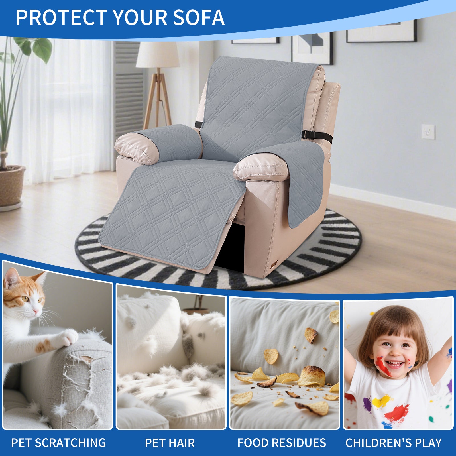 YSTYLE Reversible Reclining Armchair Cover with Armrests Anti Scratch-YSTYLE