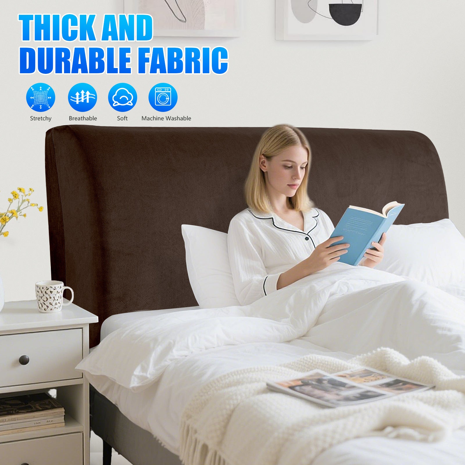 Ystyle 180cm Velvet Headboard Cover, Elastic Slipcover for Bed Headboard, Solid Color Washable Headboard Protector for Single/Double Beds