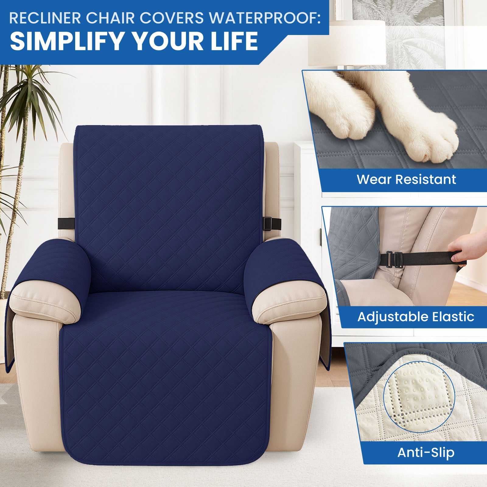 YSTYLE Waterproof Armchair Cover with Pockets and Non Slip Backing-YSTYLE