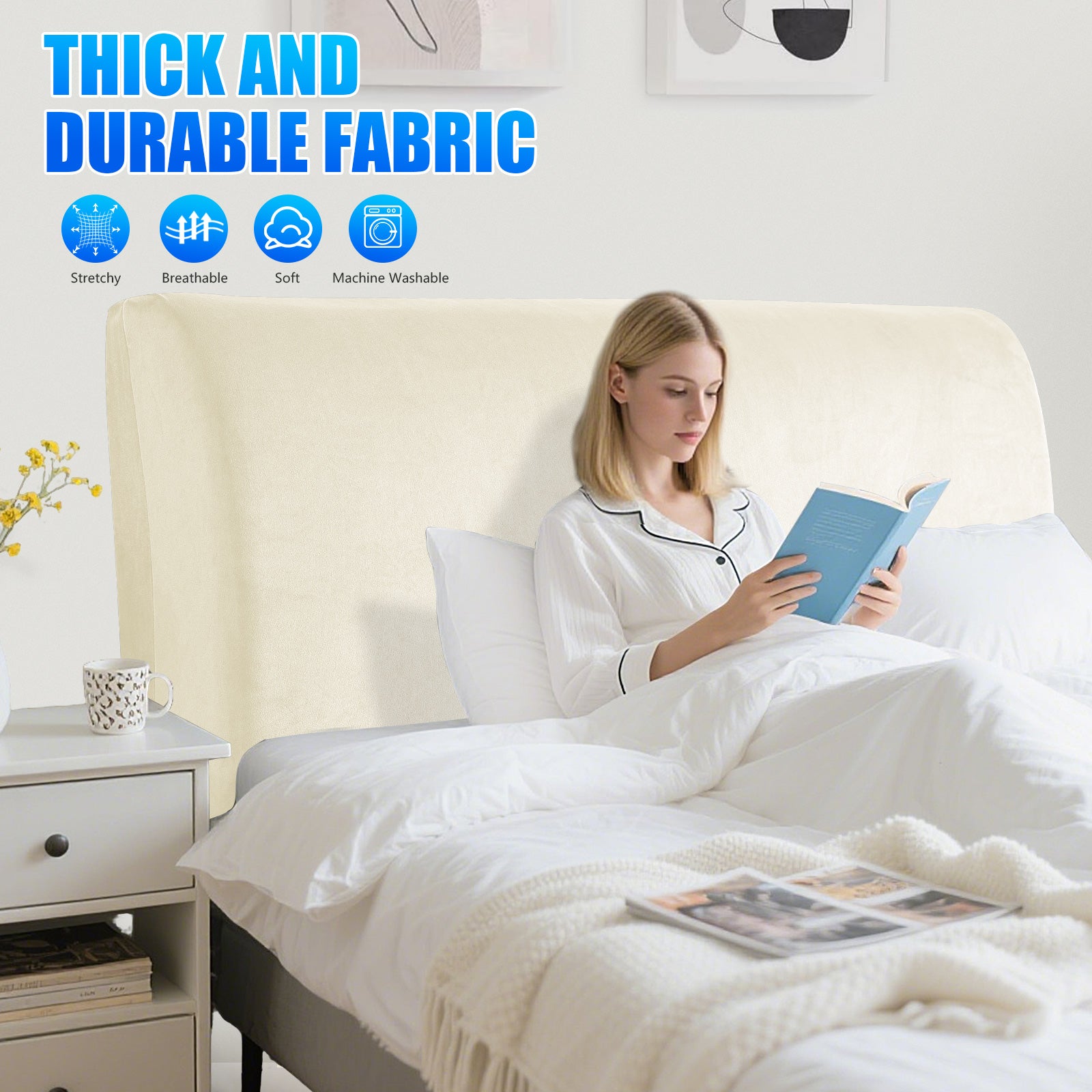 Ystyle 180cm Velvet Headboard Cover, Elastic Slipcover for Bed Headboard, Solid Color Washable Headboard Protector for Single/Double Beds