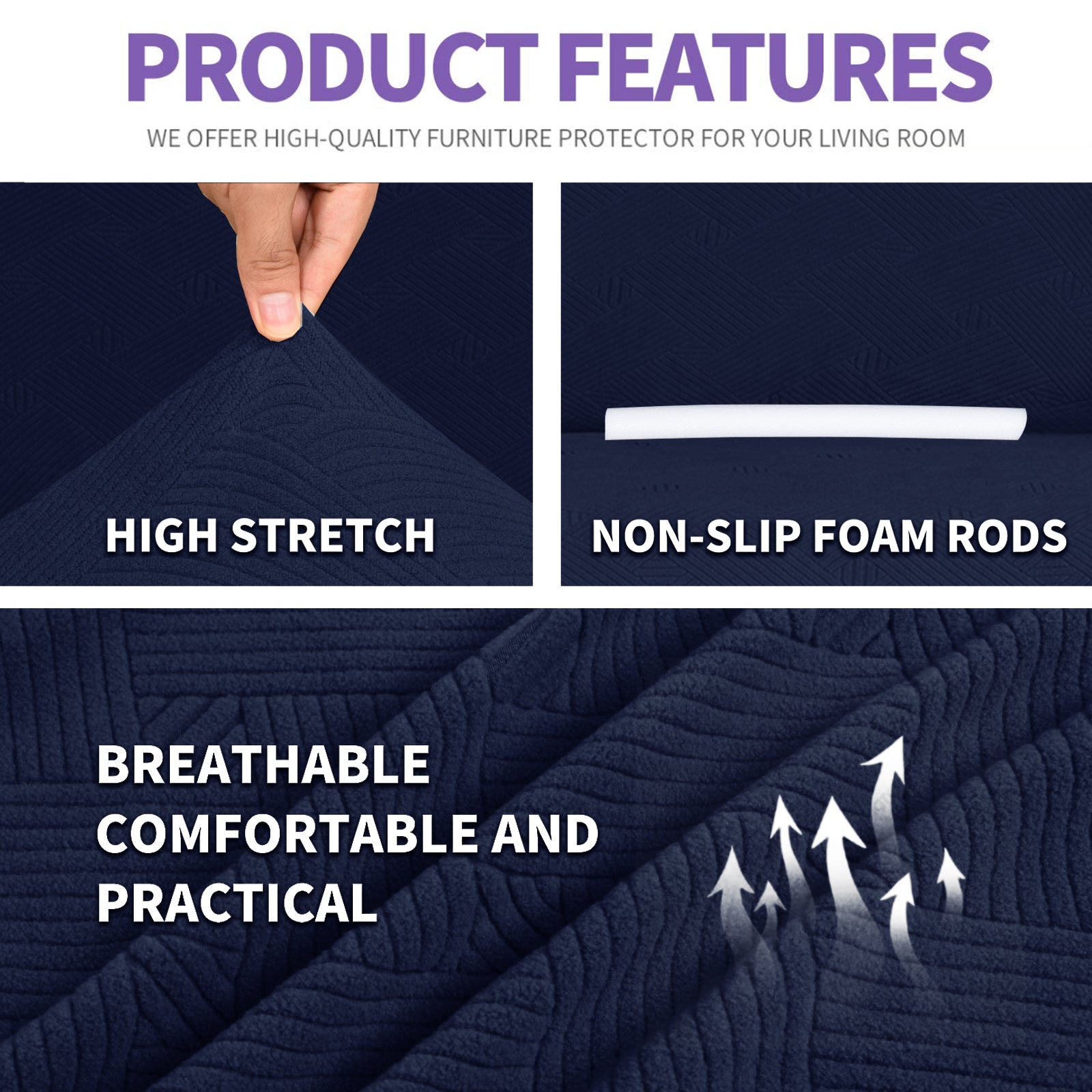 YSTYLE Hoch Stretch 3-Sitzer Sofa Bezug Anti-Rutsch Waschbar