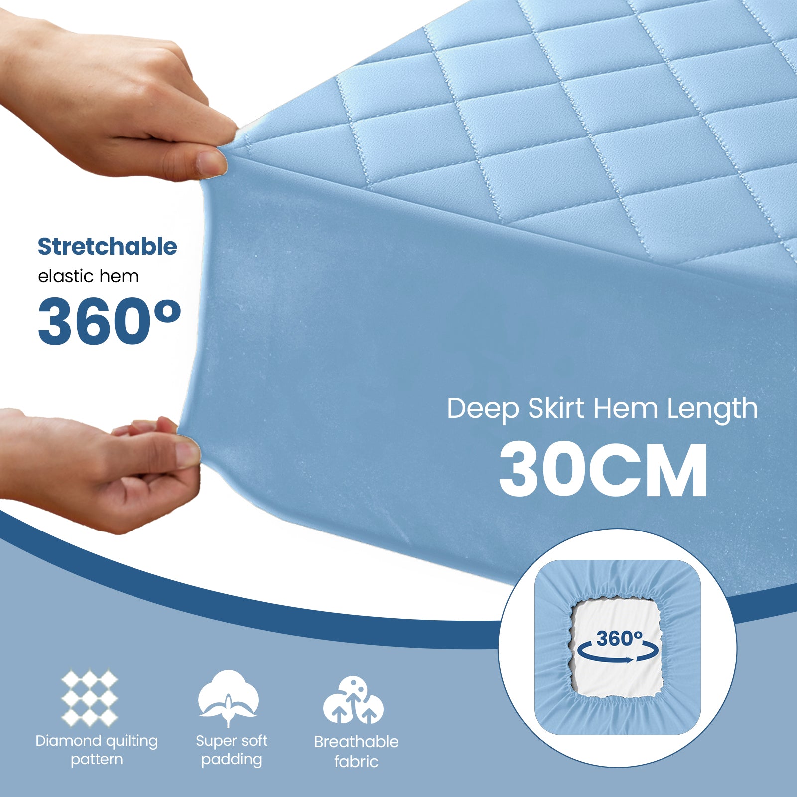 Waterproof Quilted Mattress Protector with Deep Pocket and Elastic Fit