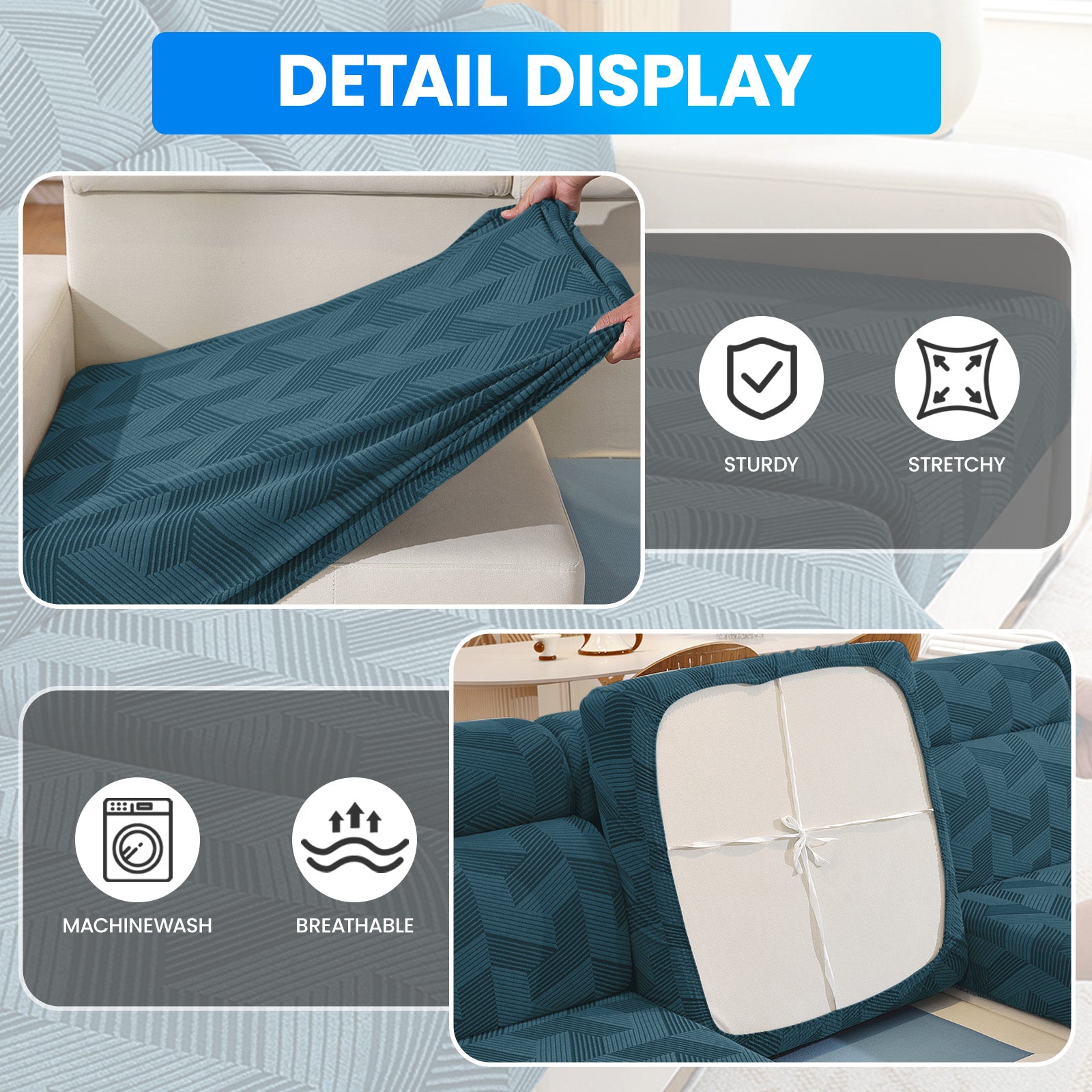 Ystyle Elastic Sofa Seat Cover, Universal Living Room Cushion Cover, Separate Sofa Cushion Slipcovers, Non-Slip, Stain-Resistant, Super Soft & Washable(2 Pieces+Chaise longue)