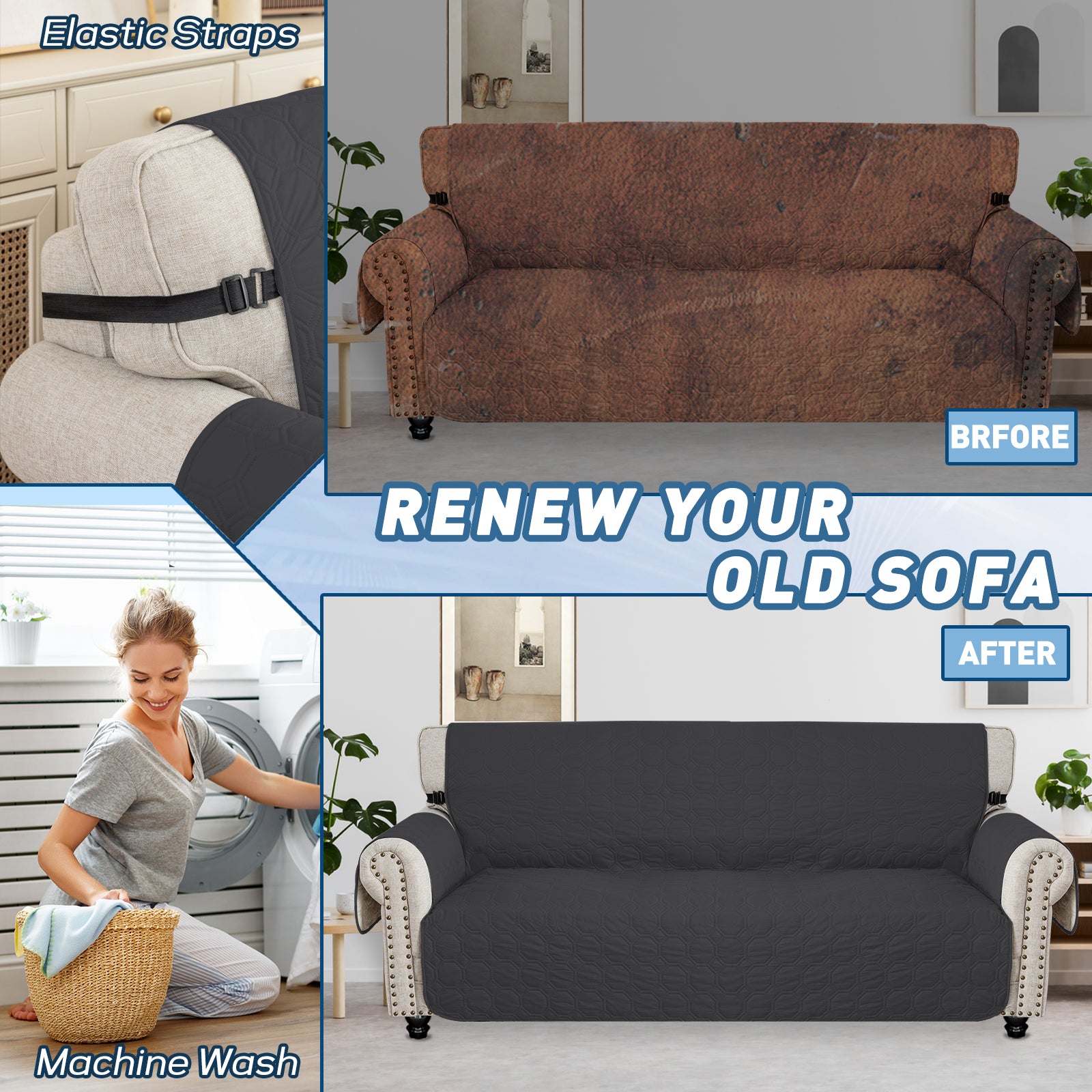 YSTYLE imperméable 1 Seater canapé couverture with accoudoirs antidérapant