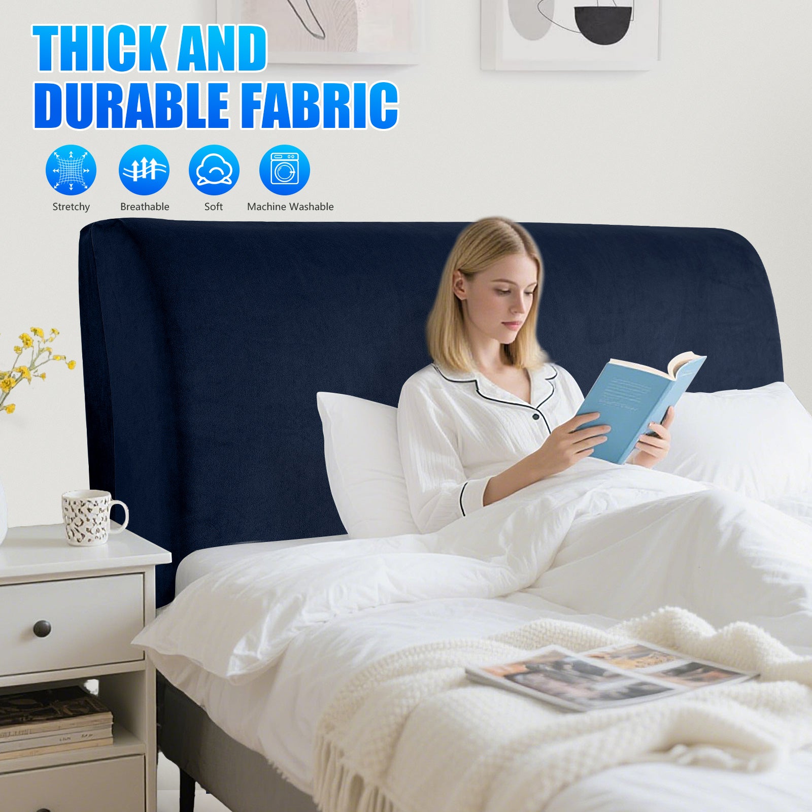 Ystyle 180cm Velvet Headboard Cover, Elastic Slipcover for Bed Headboard, Solid Color Washable Headboard Protector for Single/Double Beds