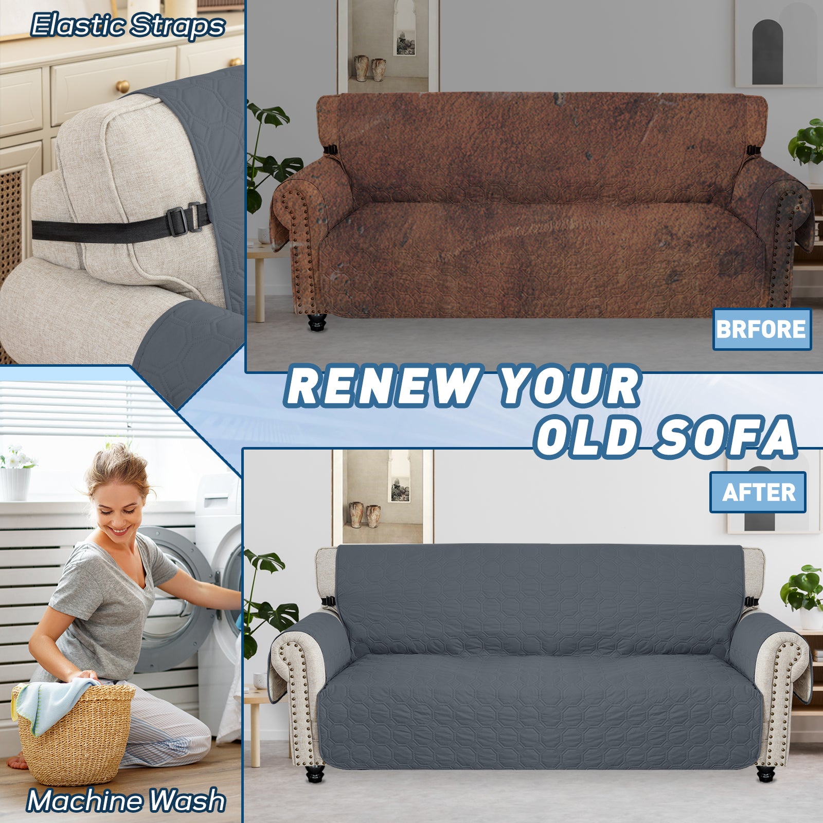 YSTYLE imperméable 1 Seater canapé couverture with accoudoirs antidérapant