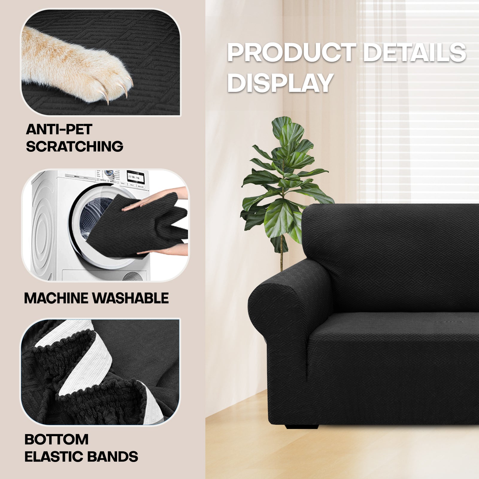 Manta para sofá de 3 asientos YSTYLE - Ajuste elástico, resistente a arañazos de mascotas, geométrico jacquard, antideslizante, lavable - Forma de espalda