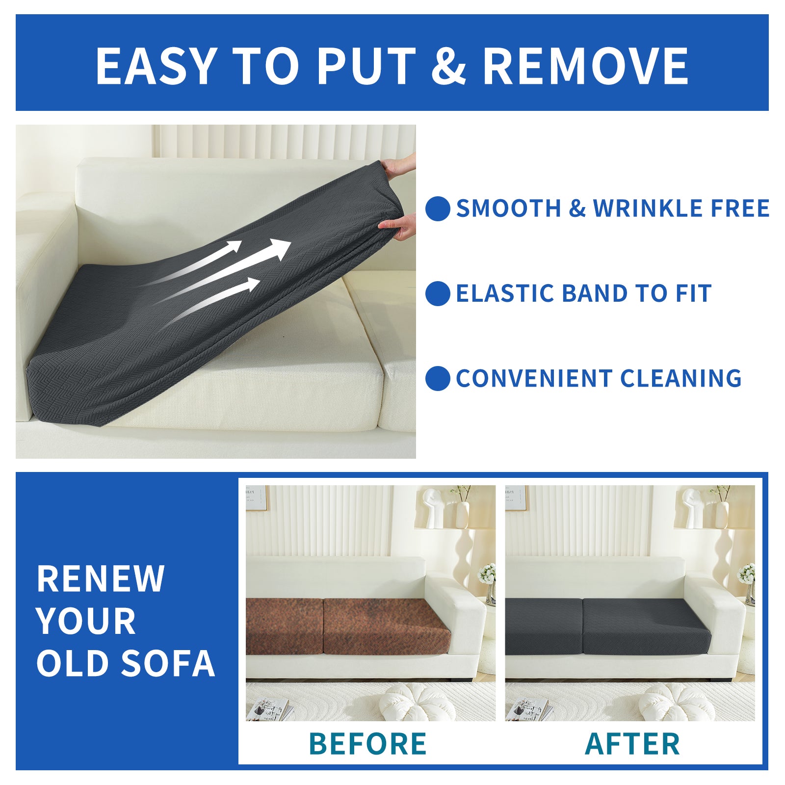 YSTYLE 3 pezzi Copertura elastica per sedile del divano 1 posto Antiscivolo