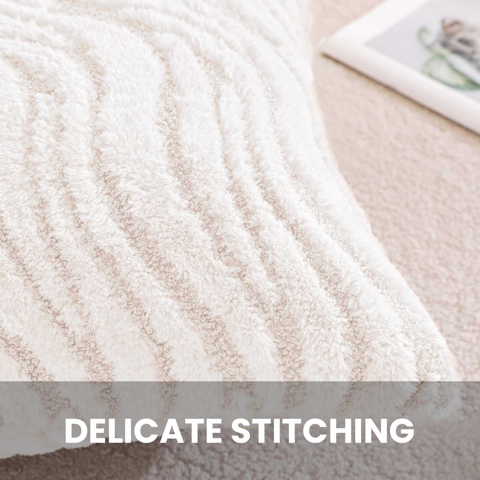 Ystyle Sofa Cushion Covers 60 x 60 cm Set of 2 Soft Plush Striped Cushion Covers Modern Elegant Decorative Durable Cushion Covers for Sofa Living Room Bedroom