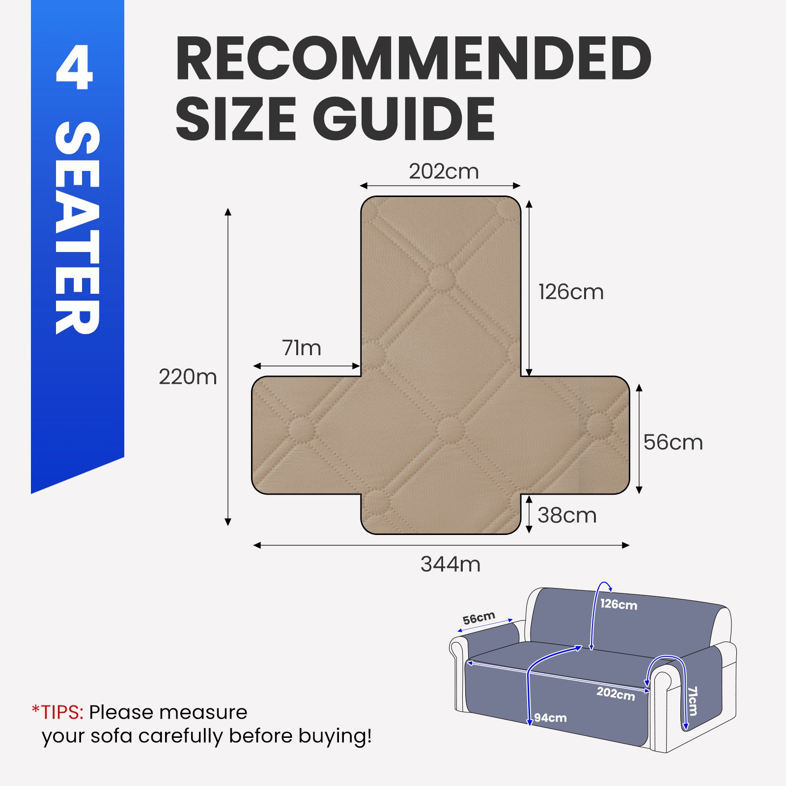 Ystyle Waterproof 4 Seater Sofa Cover with Armrests Side Pockets