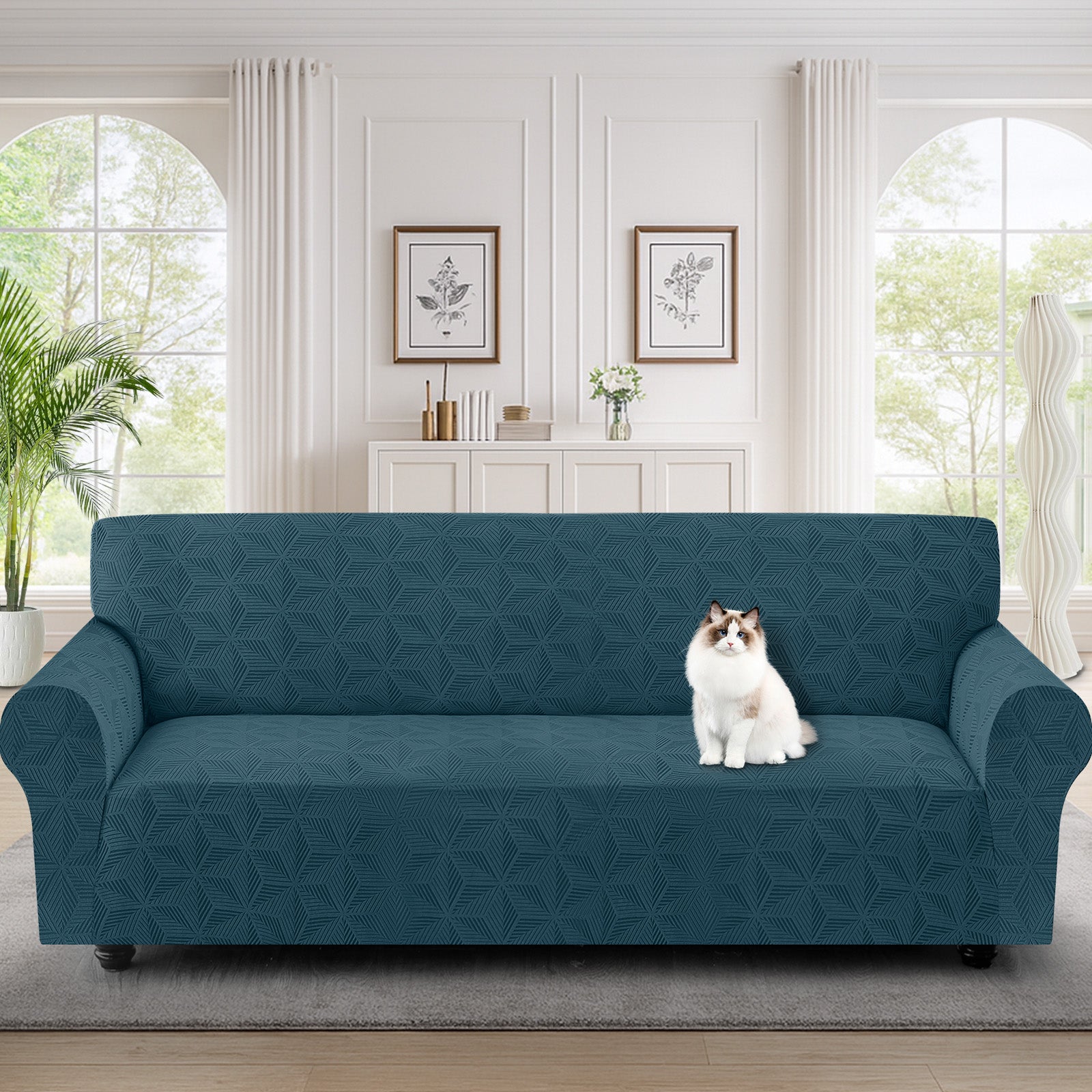 Ystyle 4-Seater Sofa Cover with Armrests, Stretch Sofa Cover, Universal Anti-Scratch Sofa Cover for Cats and Dogs, Non-Slip Sofa Cover, Washable Stain-Resistant Sofa Cover