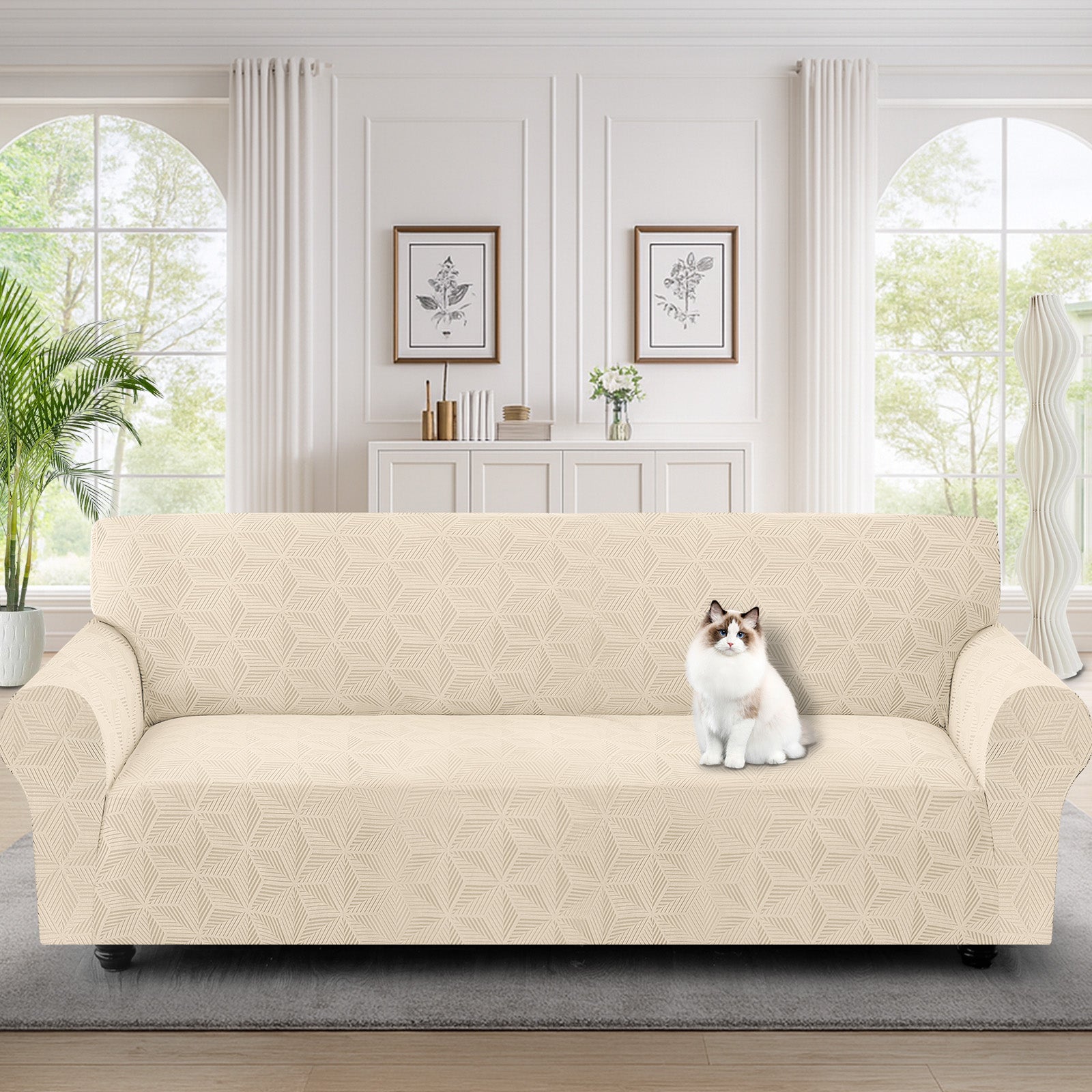 Ystyle 4-Seater Sofa Cover with Armrests, Stretch Sofa Cover, Universal Anti-Scratch Sofa Cover for Cats and Dogs, Non-Slip Sofa Cover, Washable Stain-Resistant Sofa Cover