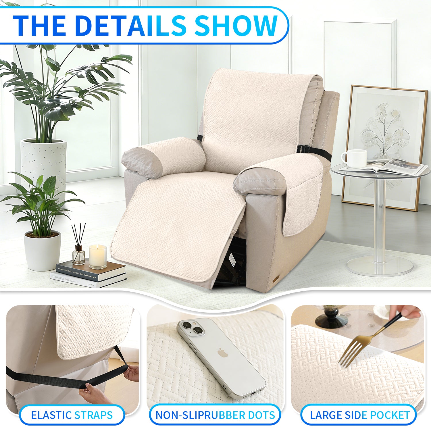 imperméable Armchair couverture with antidérapant Back and Side Pockets