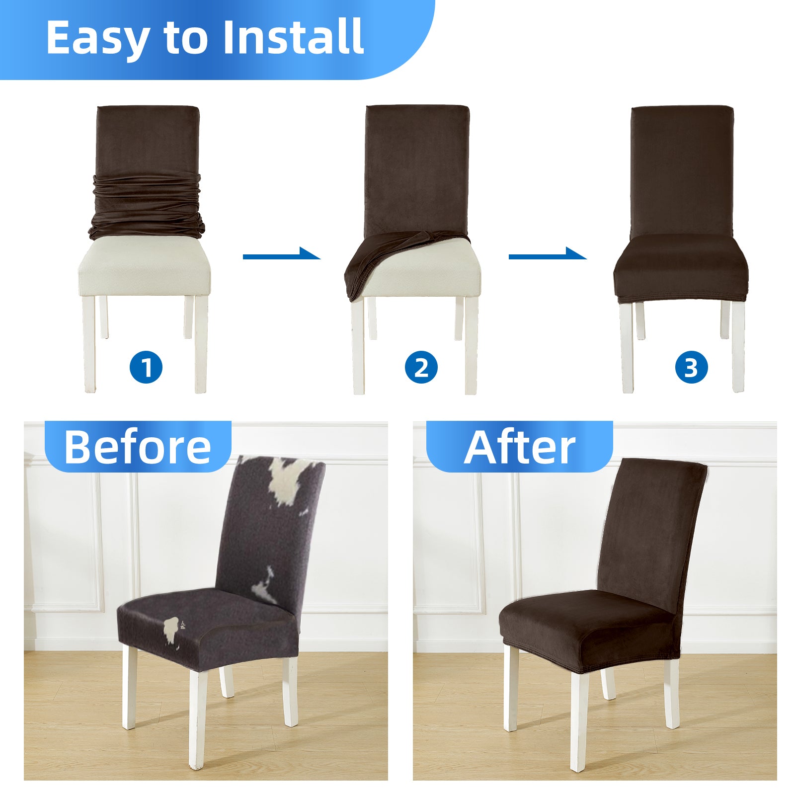 YSTYLE 6 pezzi di coprisedie in velluto elasticizzato con schienale