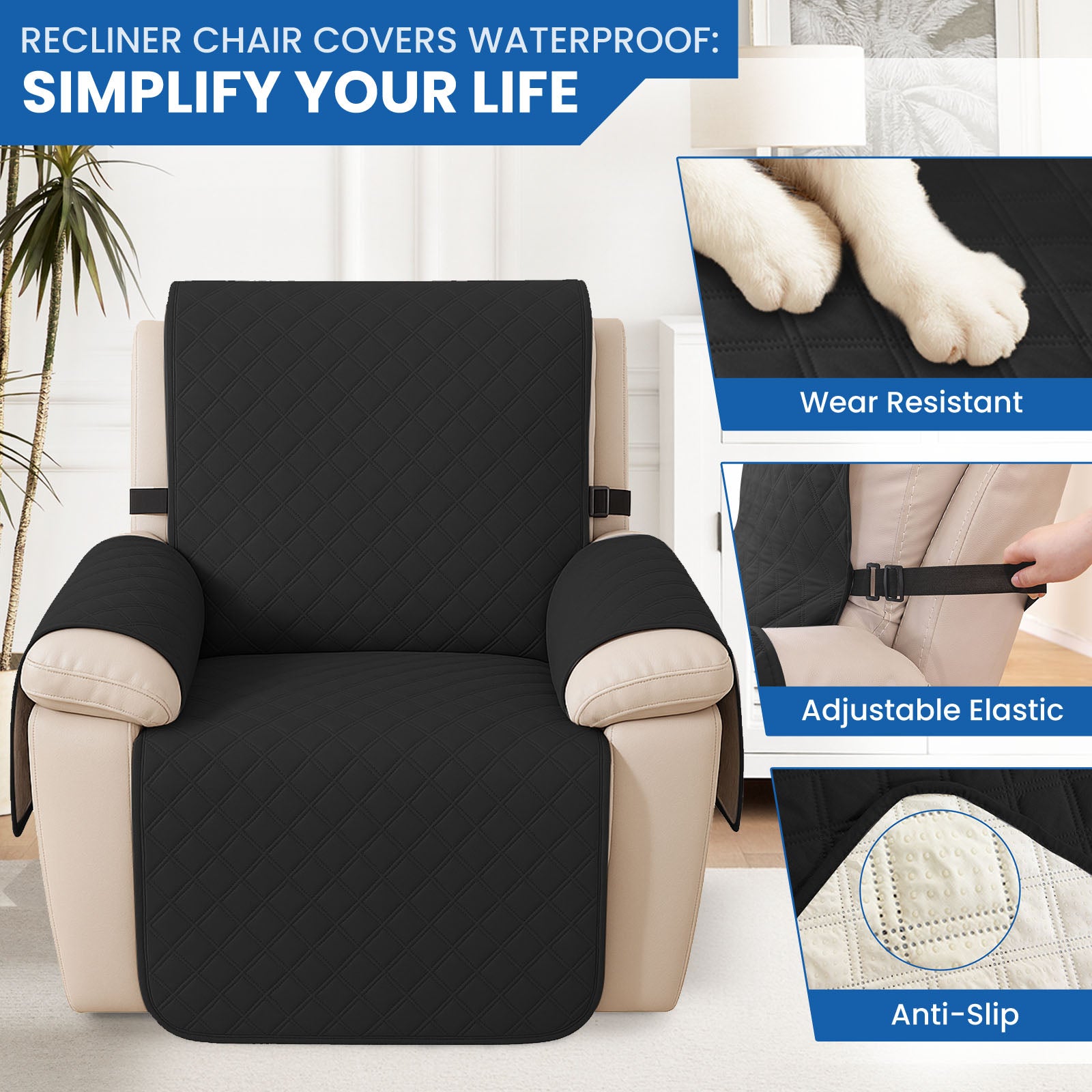 YSTYLE Waterproof Armchair Cover with Pockets and Non Slip Backing-YSTYLE