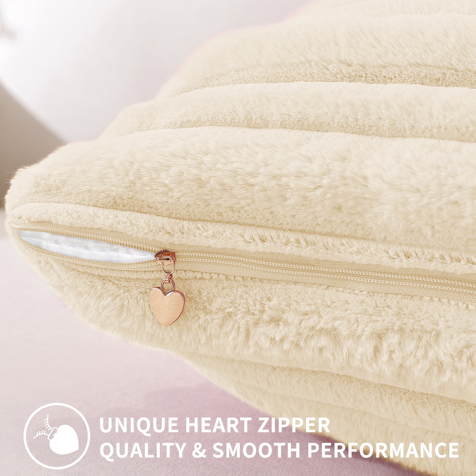 Ystyle Set of 2 Velvet Cushion Cover 50 x 50, Super Soft Striped Cushion Covers, Decoration Cushion Covers with Heart-Shaped Zipper, for Sofa Chair Bed Living Room