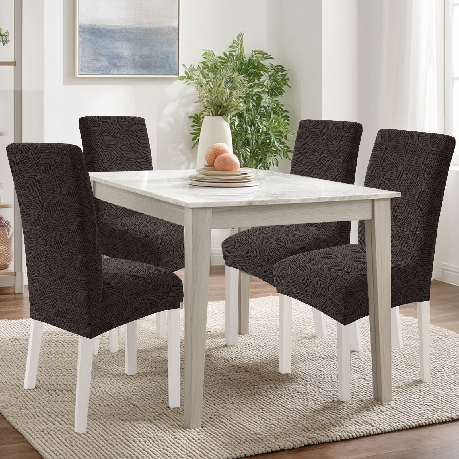 Ystyle 4-Piece Chair Covers with Backrest, Elastic Slipcovers, Universal Living Room Kitchen Chair Protectors, Cat Scratch-Resistant Modern Stain-Proof Dining Chair Covers