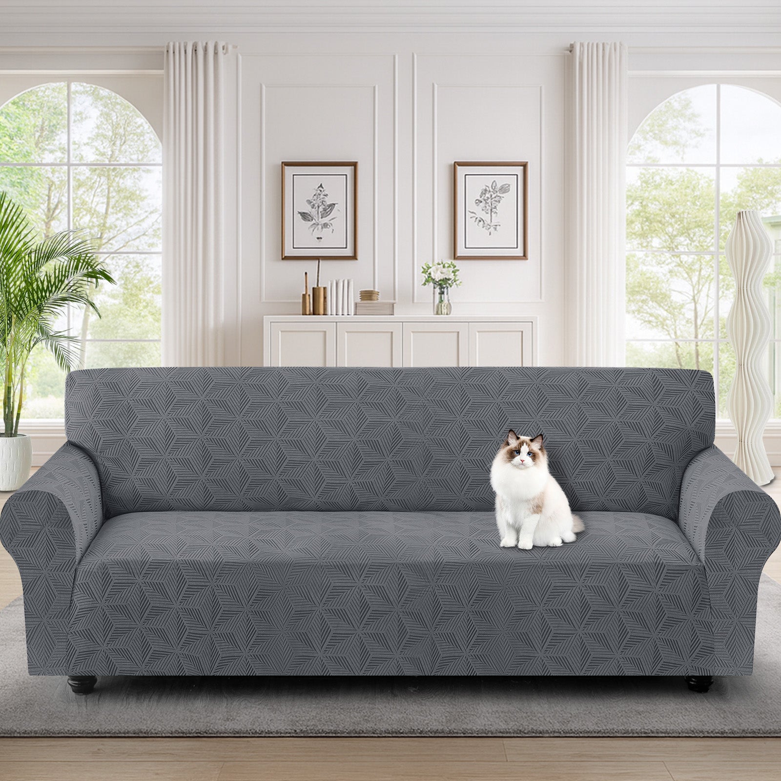 Ystyle 4-Seater Sofa Cover with Armrests, Stretch Sofa Cover, Universal Anti-Scratch Sofa Cover for Cats and Dogs, Non-Slip Sofa Cover, Washable Stain-Resistant Sofa Cover