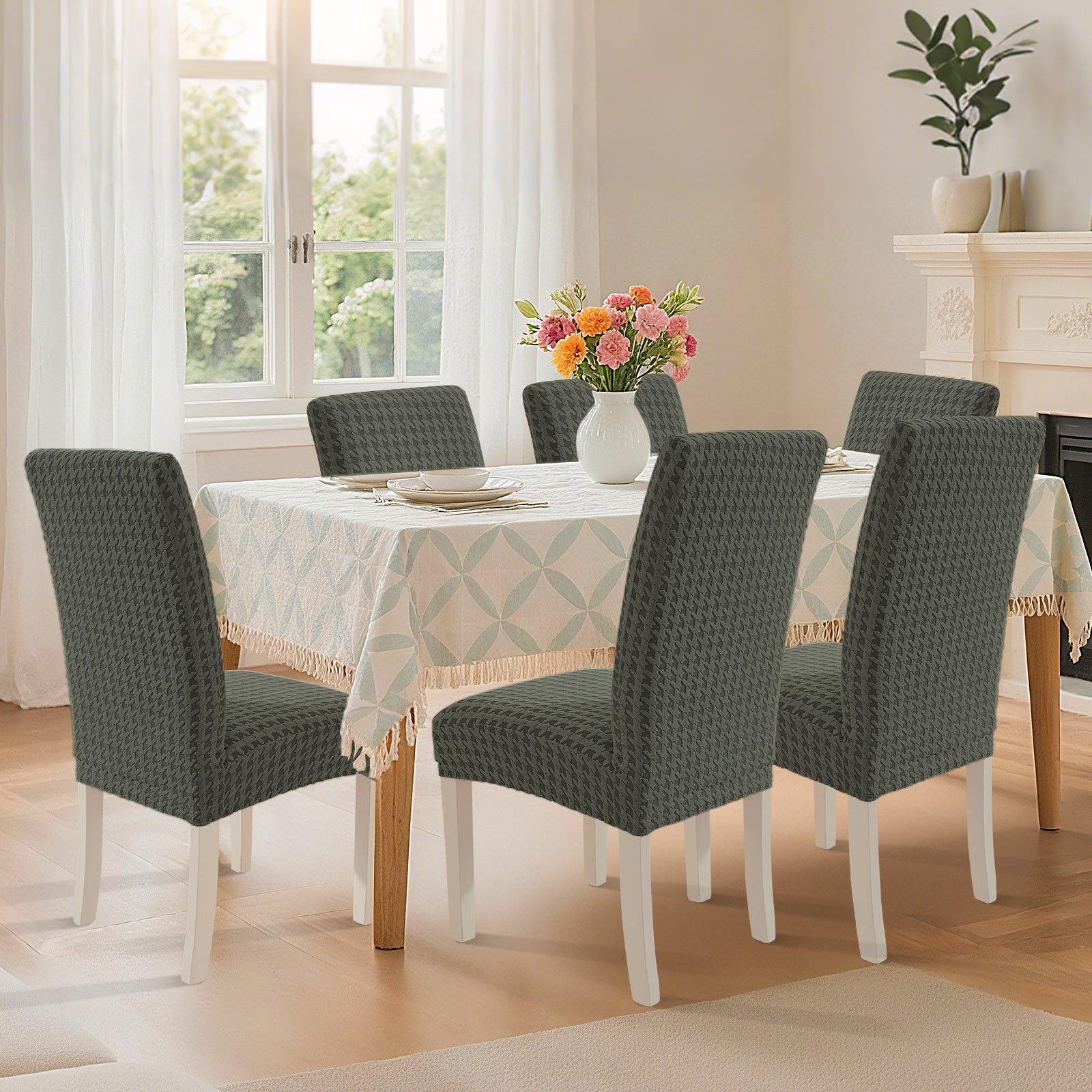 Ystyle 4-Piece Chair Covers with Backrest, Elastic Living Room Kitchen Chair Slipcovers, Universal Stretch Dining Chair Covers, Modern Cat-Scratch Resistant Chair Protectors