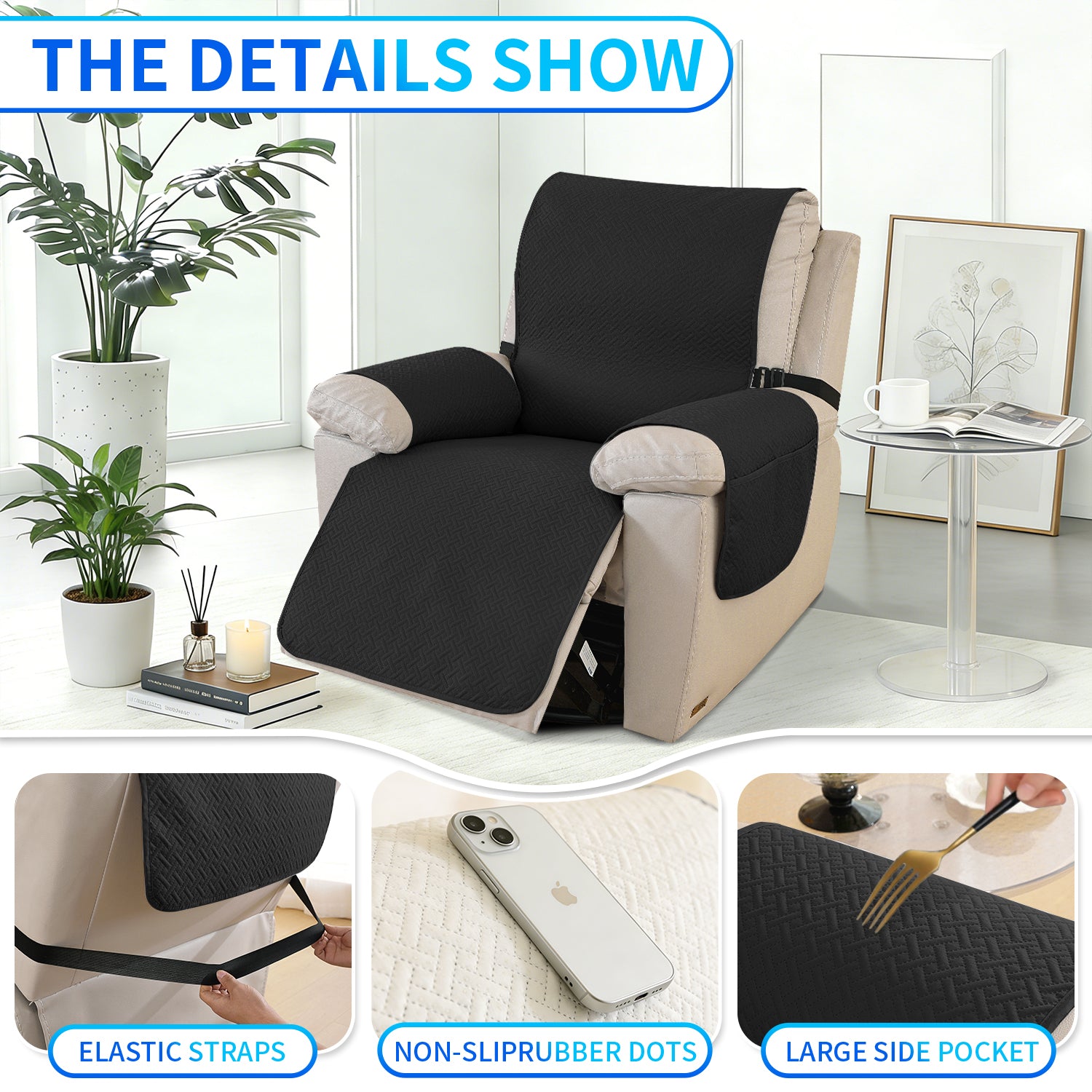 imperméable Armchair couverture with antidérapant Back and Side Pockets
